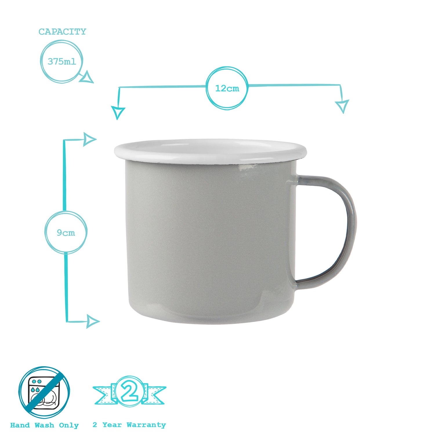 Coloured Enamel Mug - 375ml - Grey