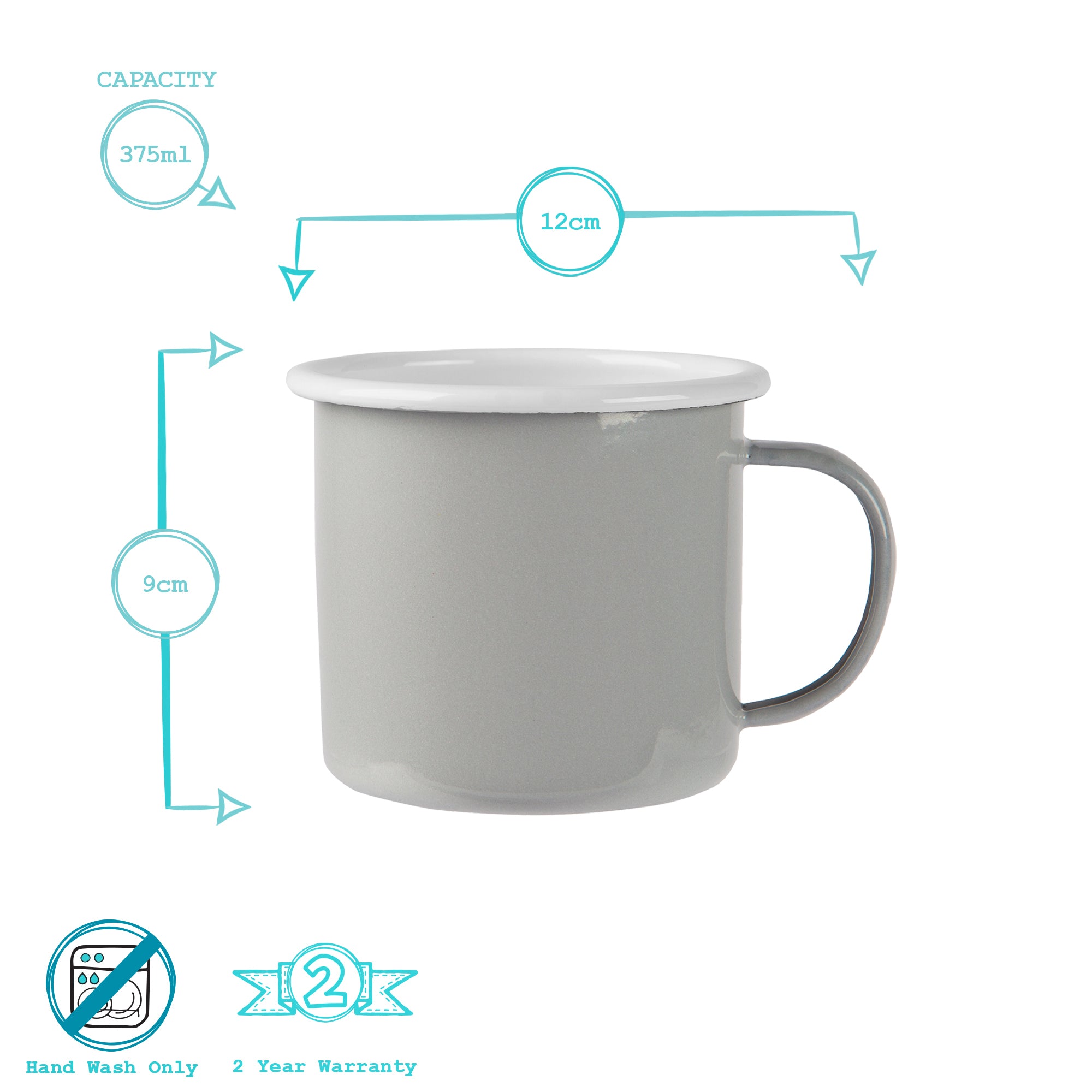 Coloured Enamel Mug - 375ml - Grey