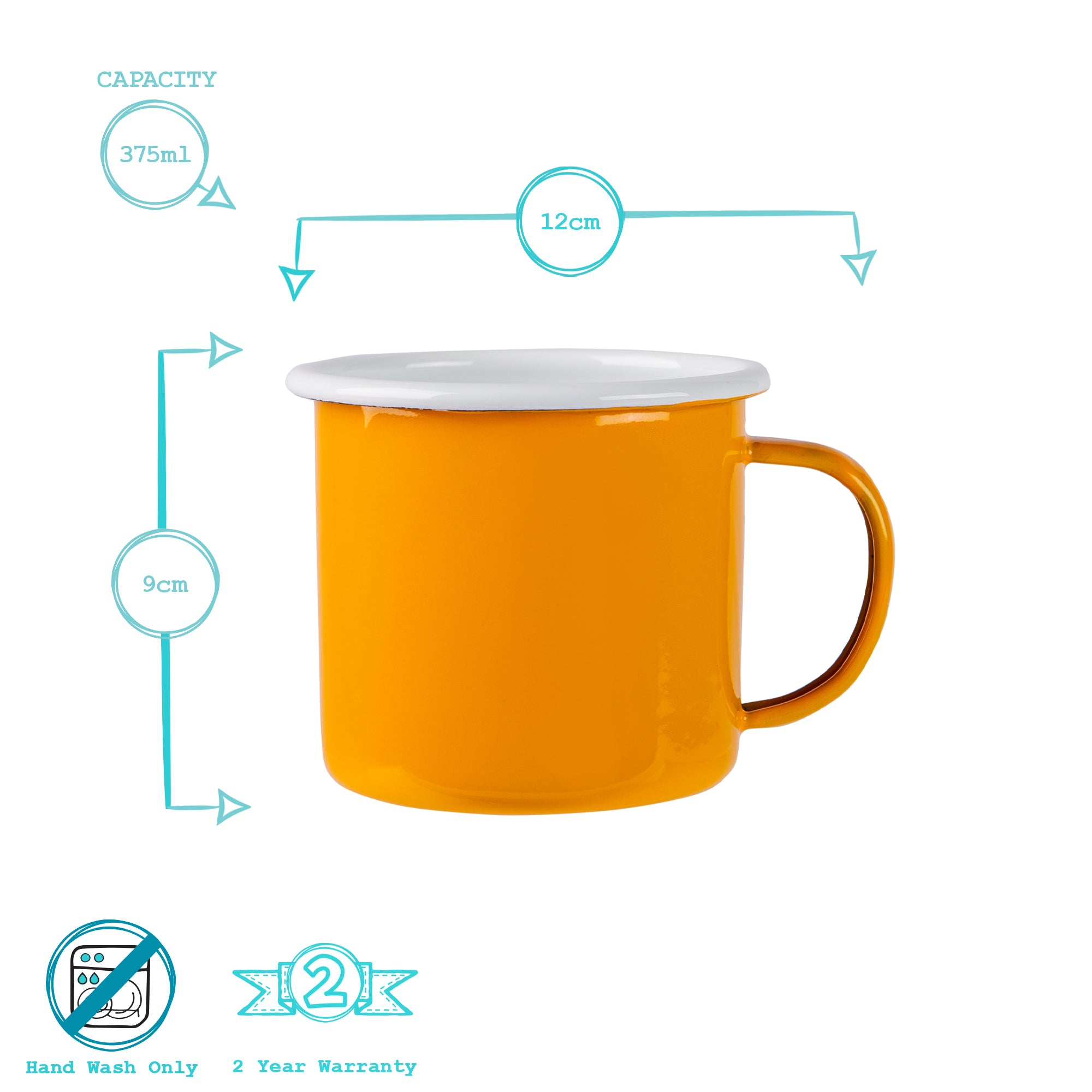 Coloured Enamel Mug - 375ml - Yellow