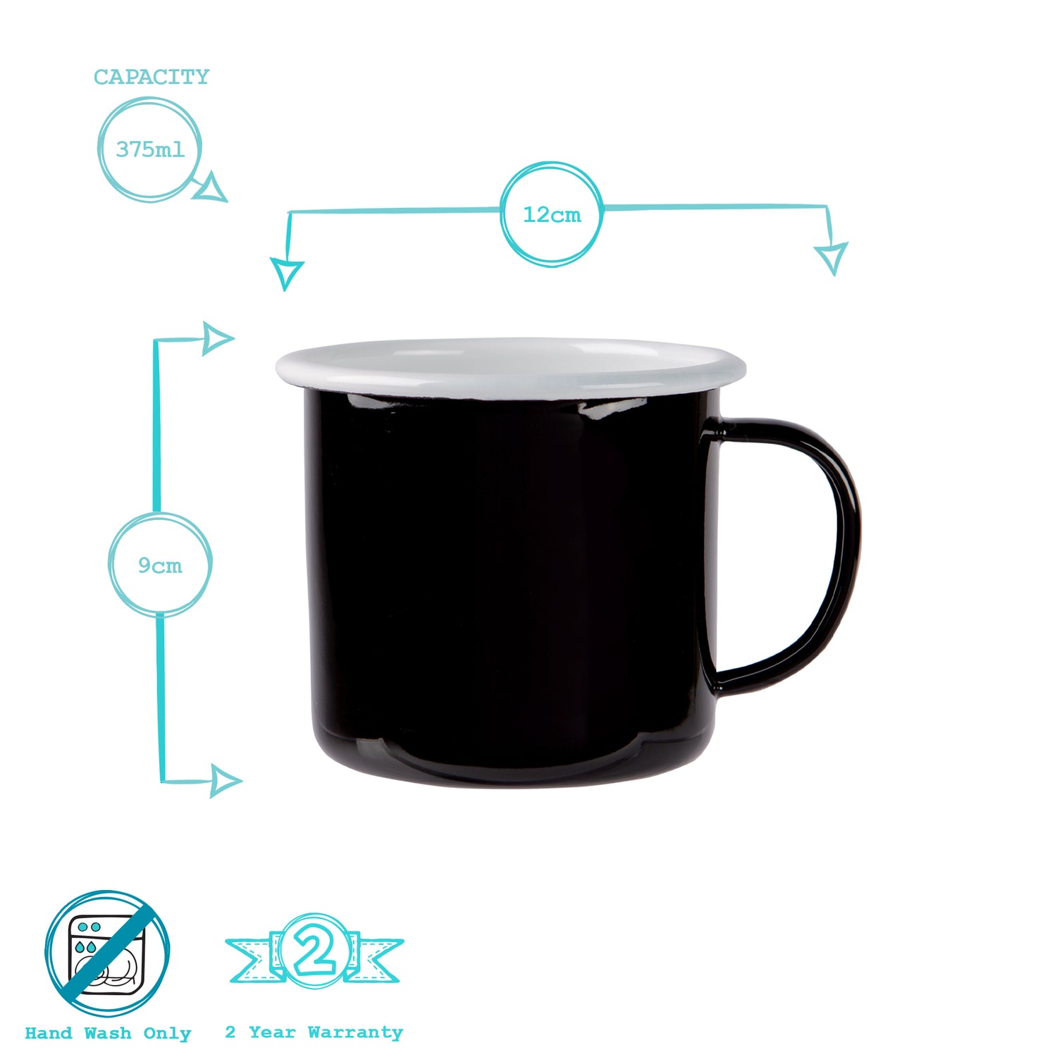 Coloured Enamel Mug - 375ml - Black