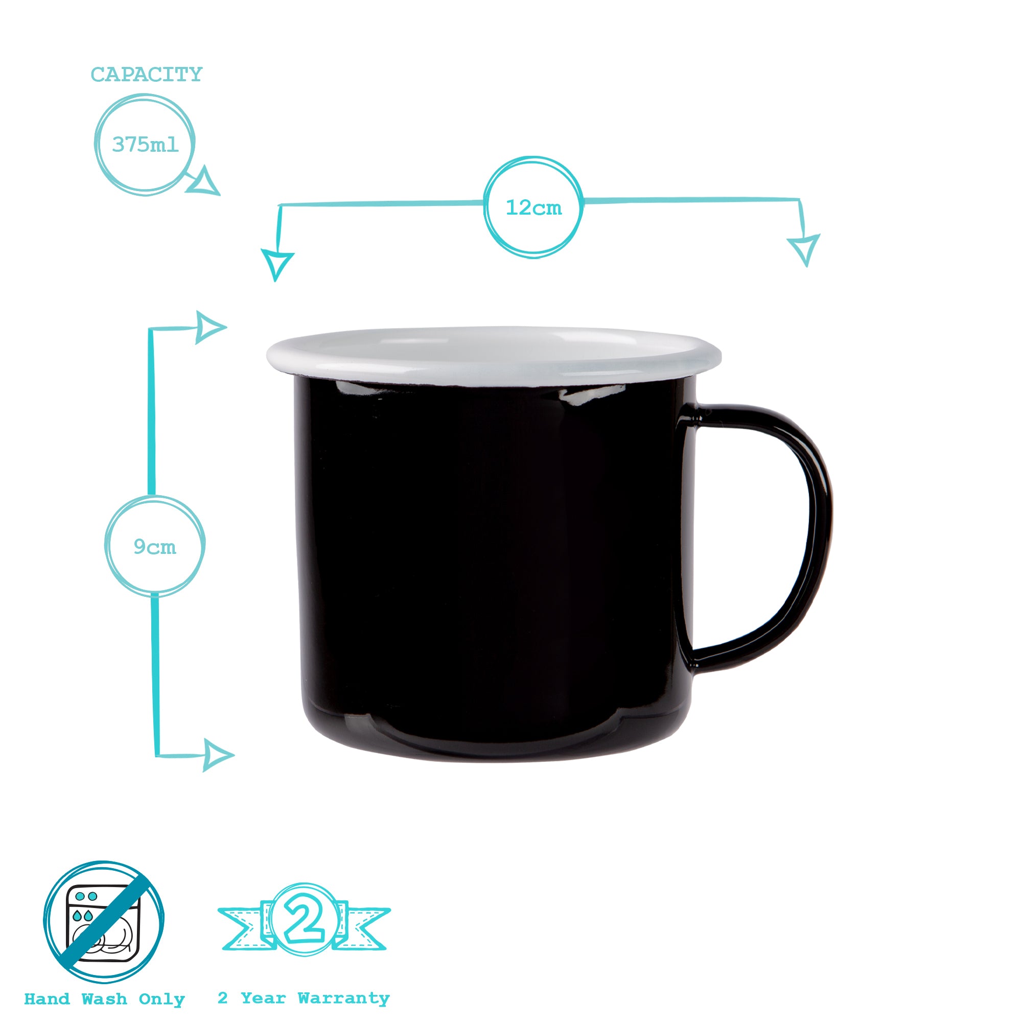 Coloured Enamel Mug - 375ml - Black