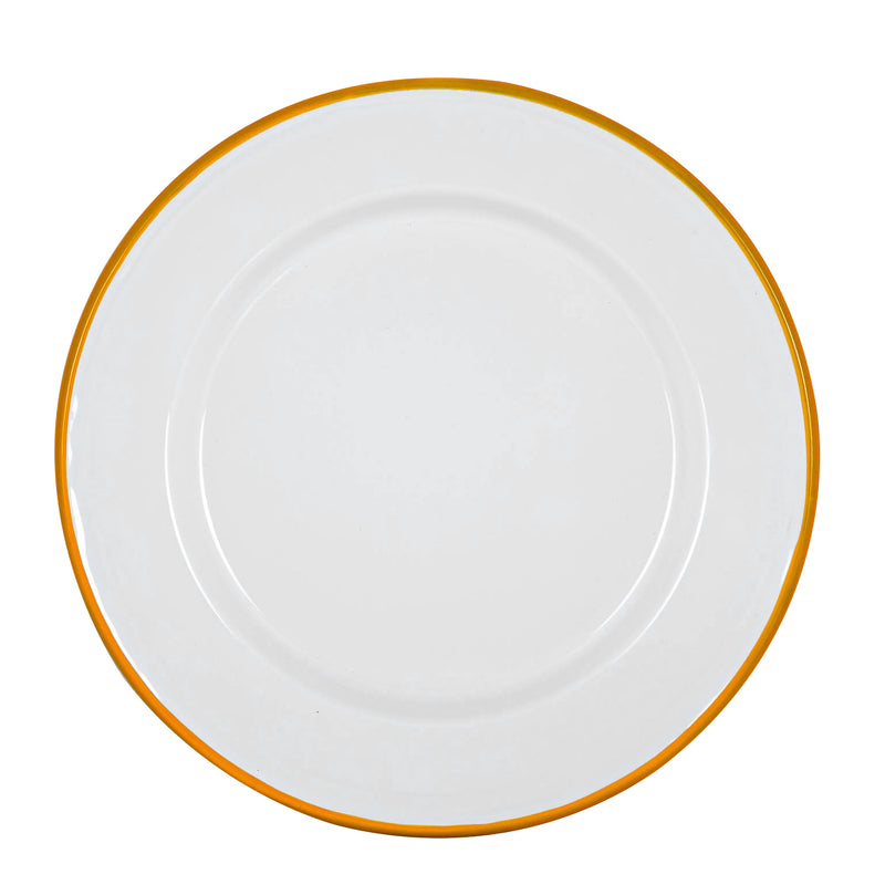 Argon Tableware White Enamel Dinner Plate - 25.5cm - Yellow