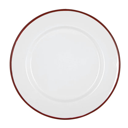 Argon Tableware White Enamel Dinner Plate - 25.5cm - Red