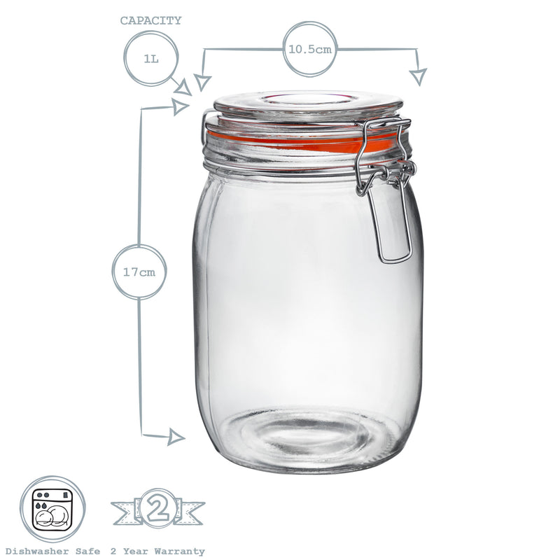 Argon Tableware Glass Storage Jar - 1 Litre - Clear Seal