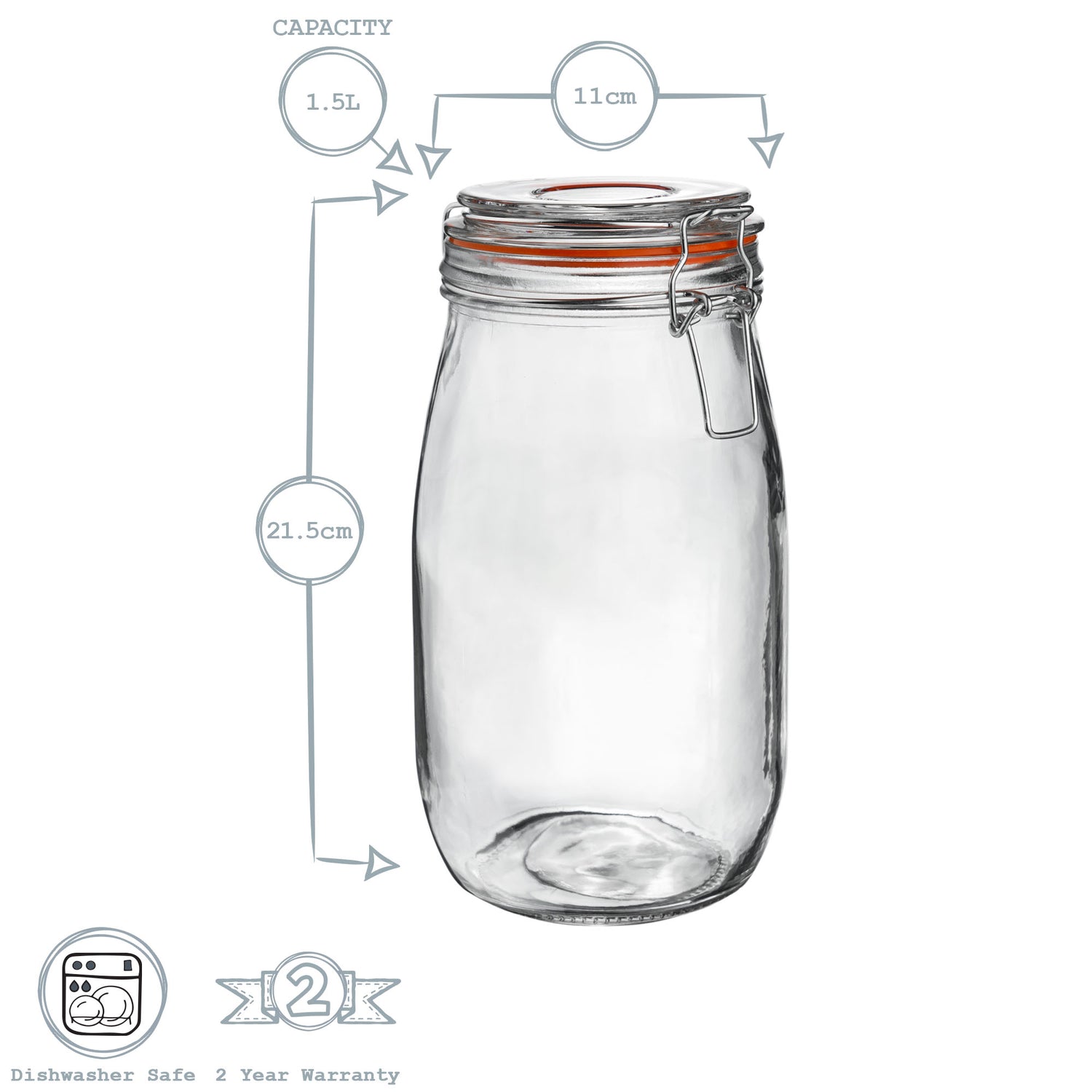 Glass Storage Jar - 1.5L - White Seal