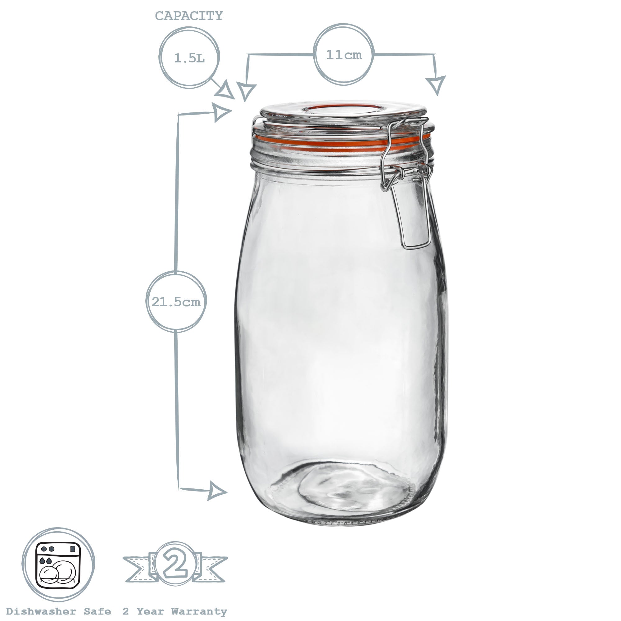 Glass Storage Jar - 1.5L - White Seal