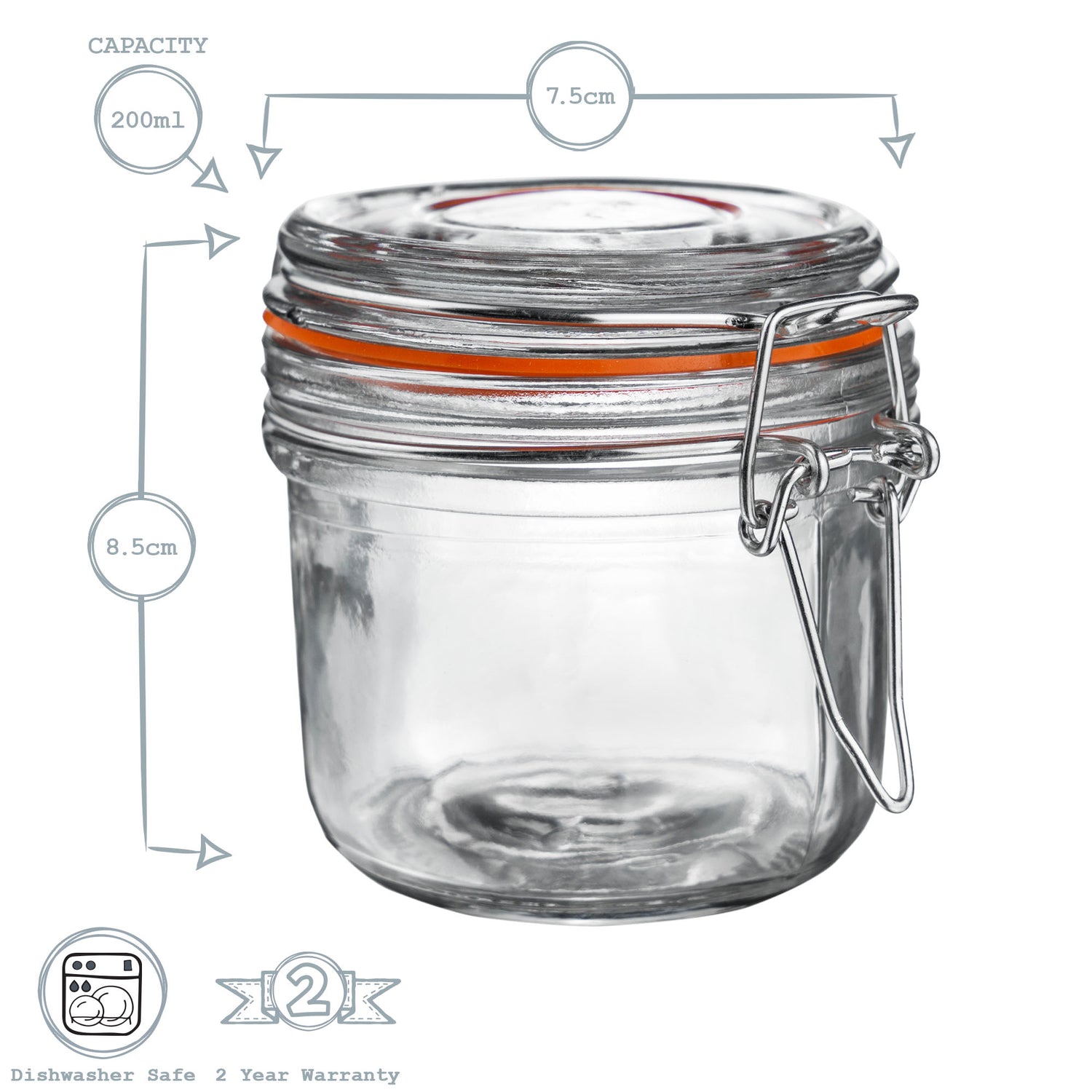 Glass Storage Jar - 200ml - White Seal