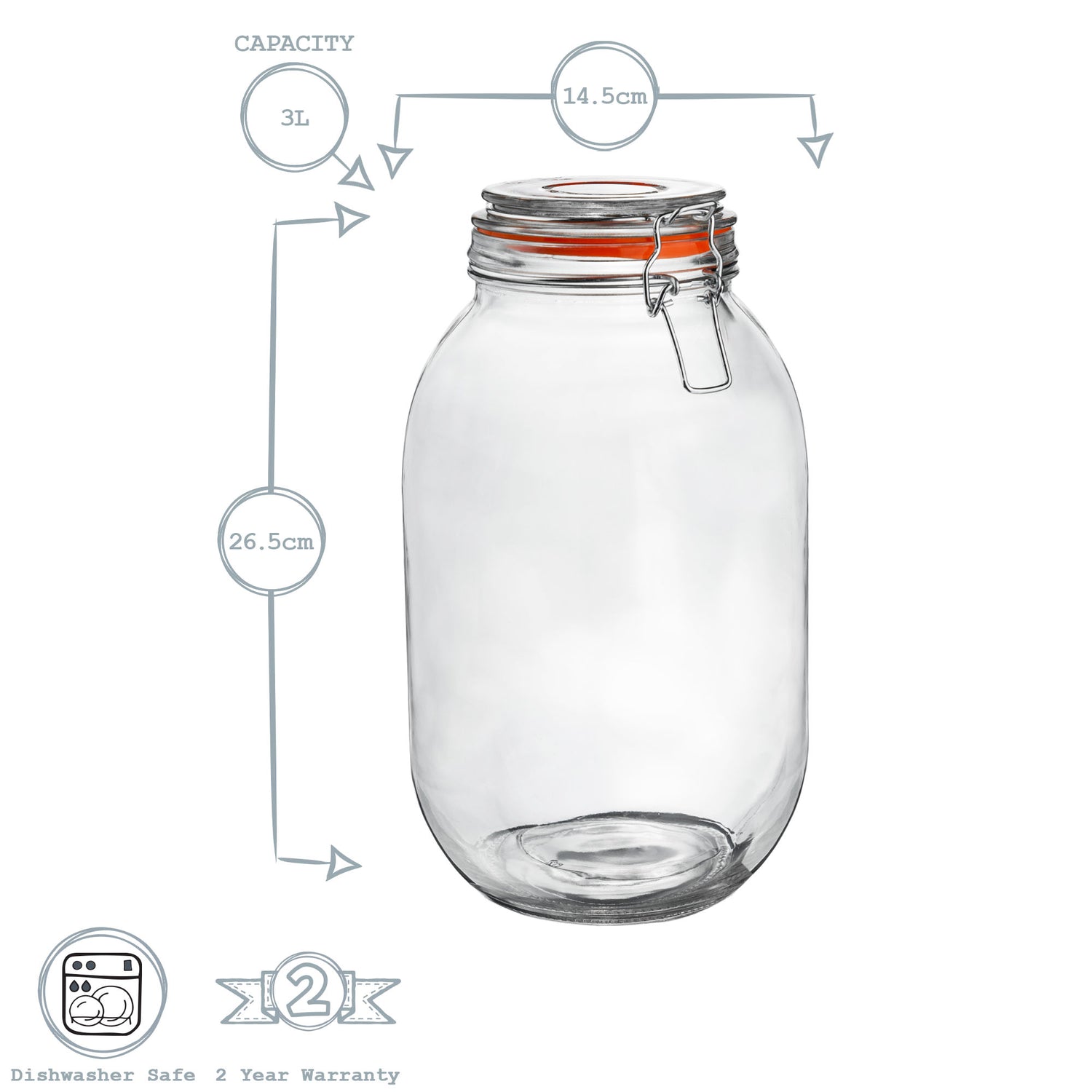 Glass Storage Jar - 3 Litre - White Seal