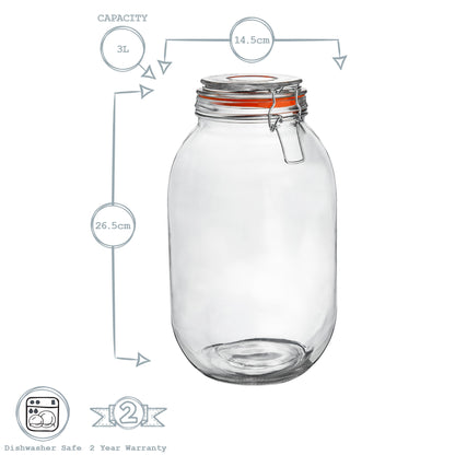 Glass Storage Jar - 3 Litre - White Seal