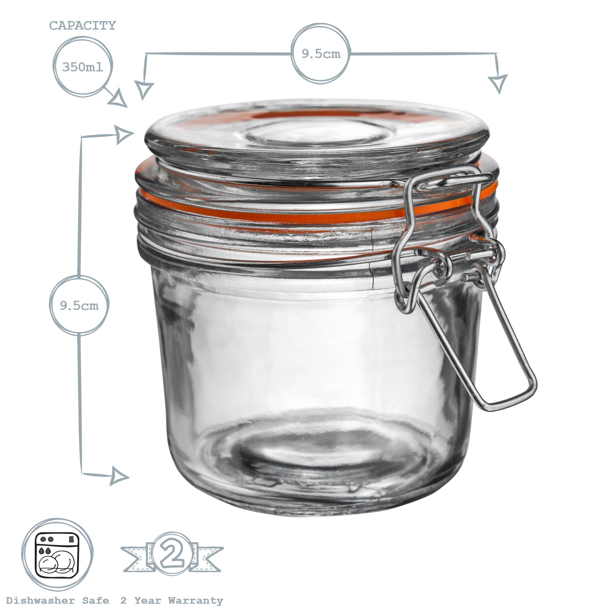 Glass Storage Jar - 350ml - Orange Seal