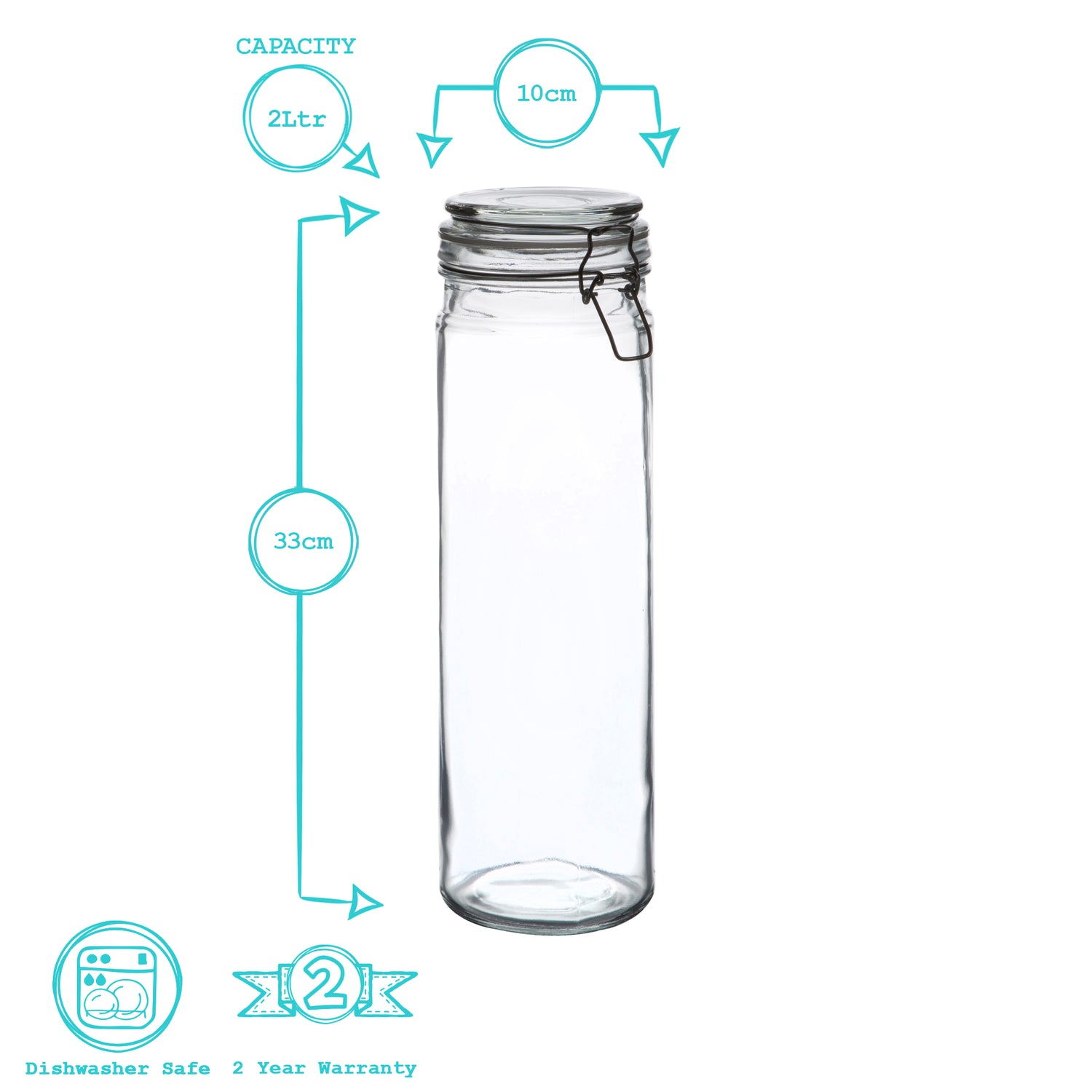 Glass Spaghetti Jar - 2 Litre - Black Seal