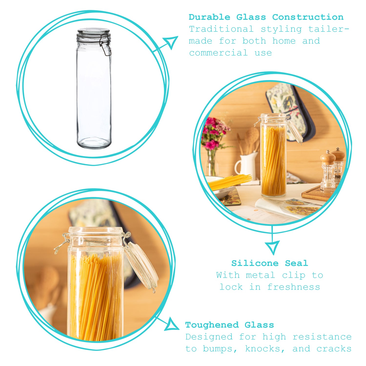 Glass Spaghetti Jar - 2 Litre - White Seal