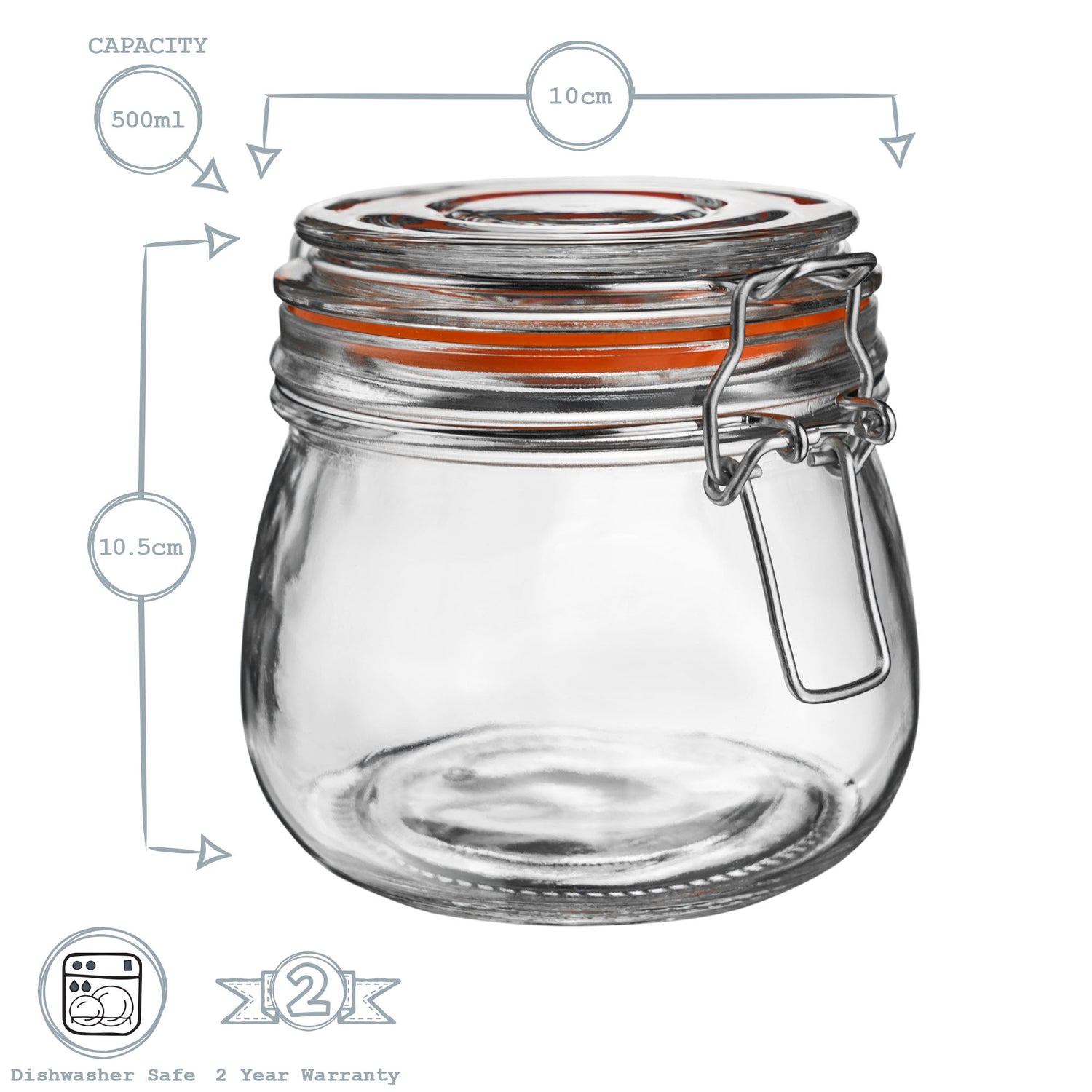 Glass Storage Jar - 500ml - Orange Seal