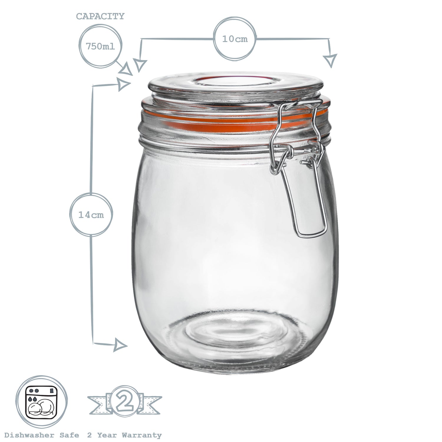 Glass Storage Jar - 750ml - Clear Seal