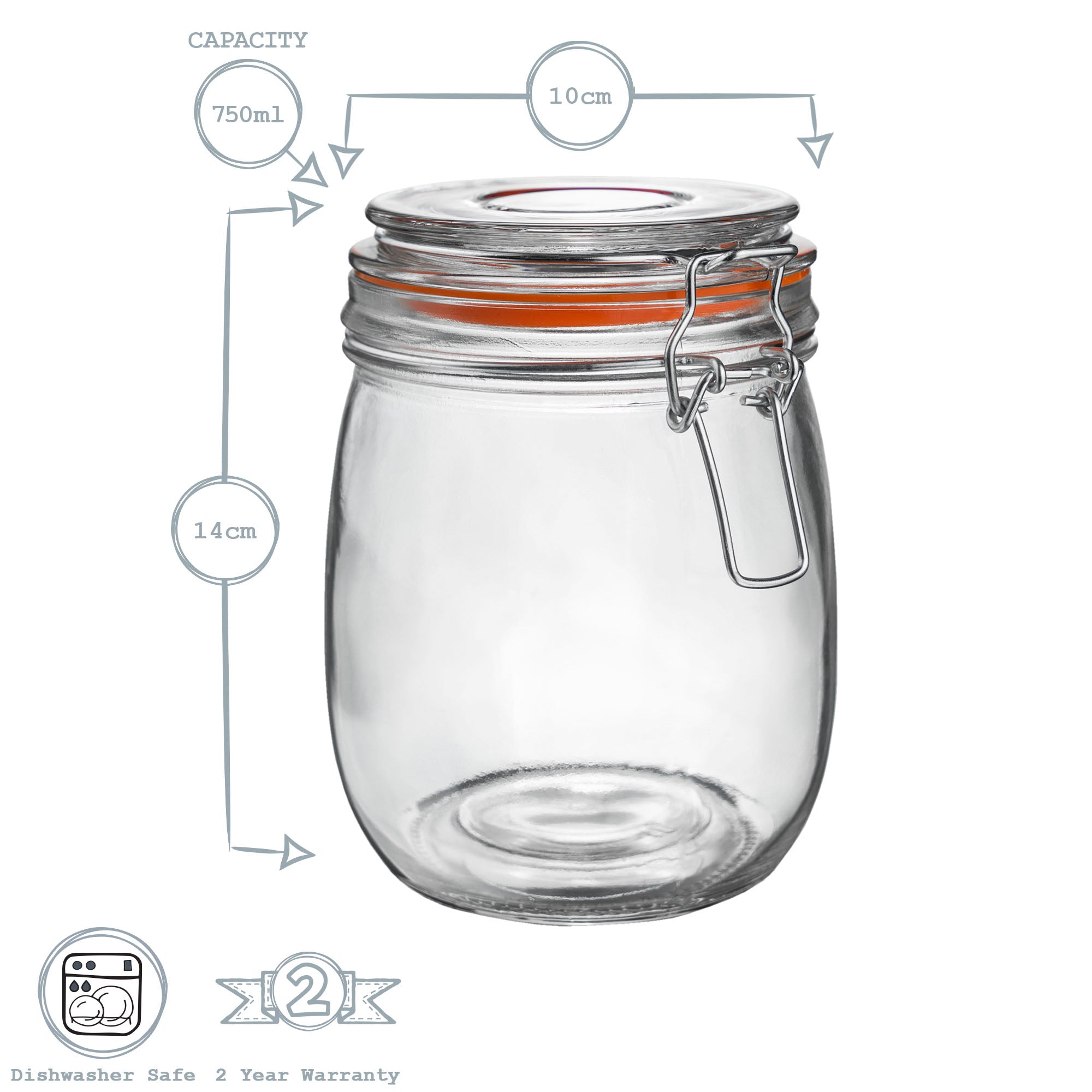 Glass Storage Jar - 750ml - Clear Seal