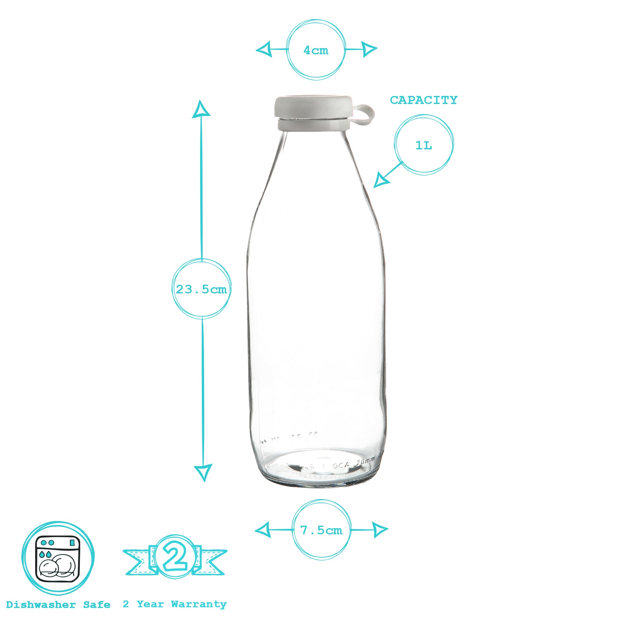 Glass Milk Bottle with Silicone Lid - 1 Litre