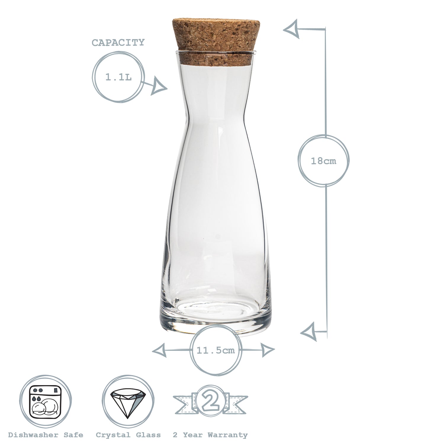 Ypsilon Carafe with Cork Lid - 1080ml