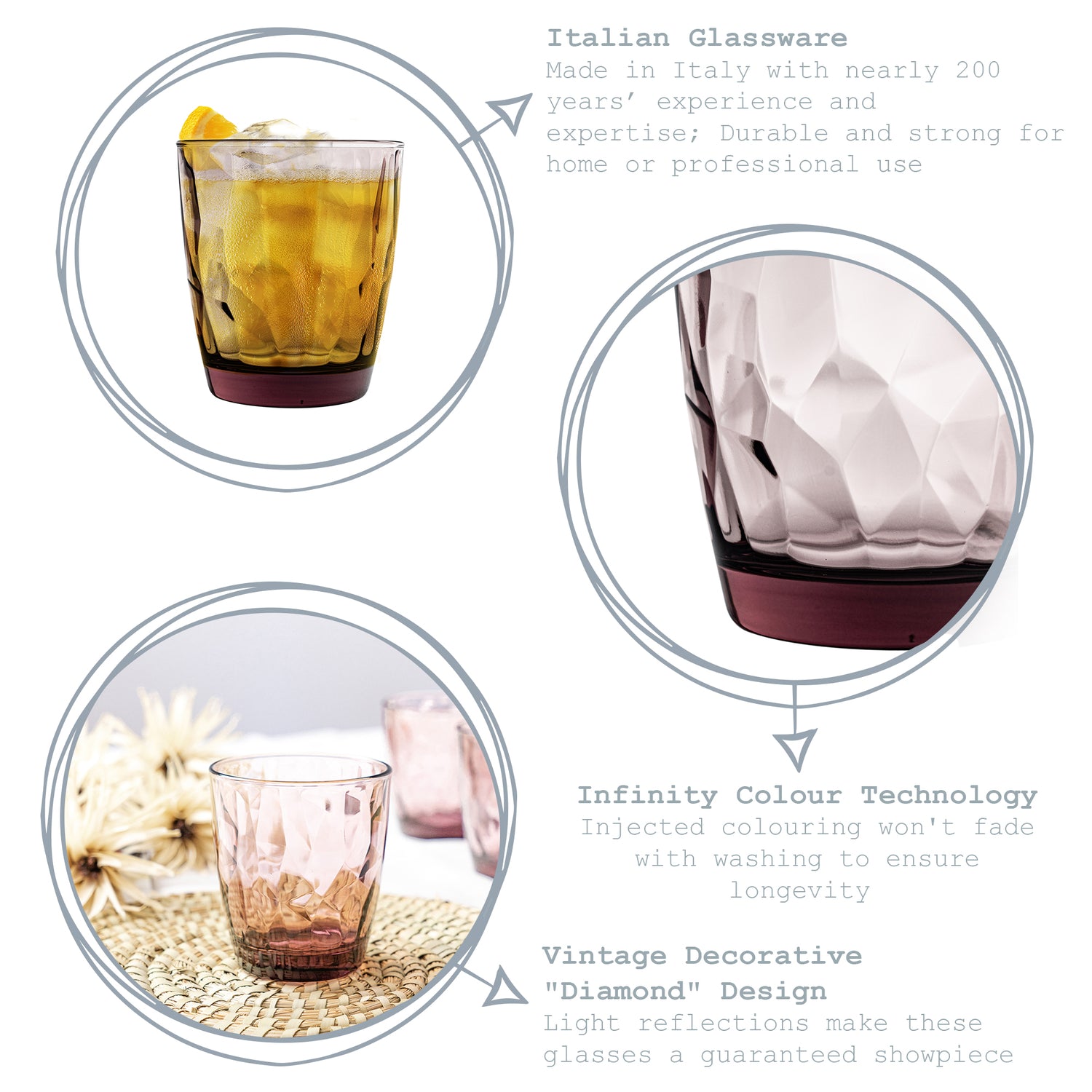Diamond Double Old Fashioned Glass - 390ml - Rock Purple
