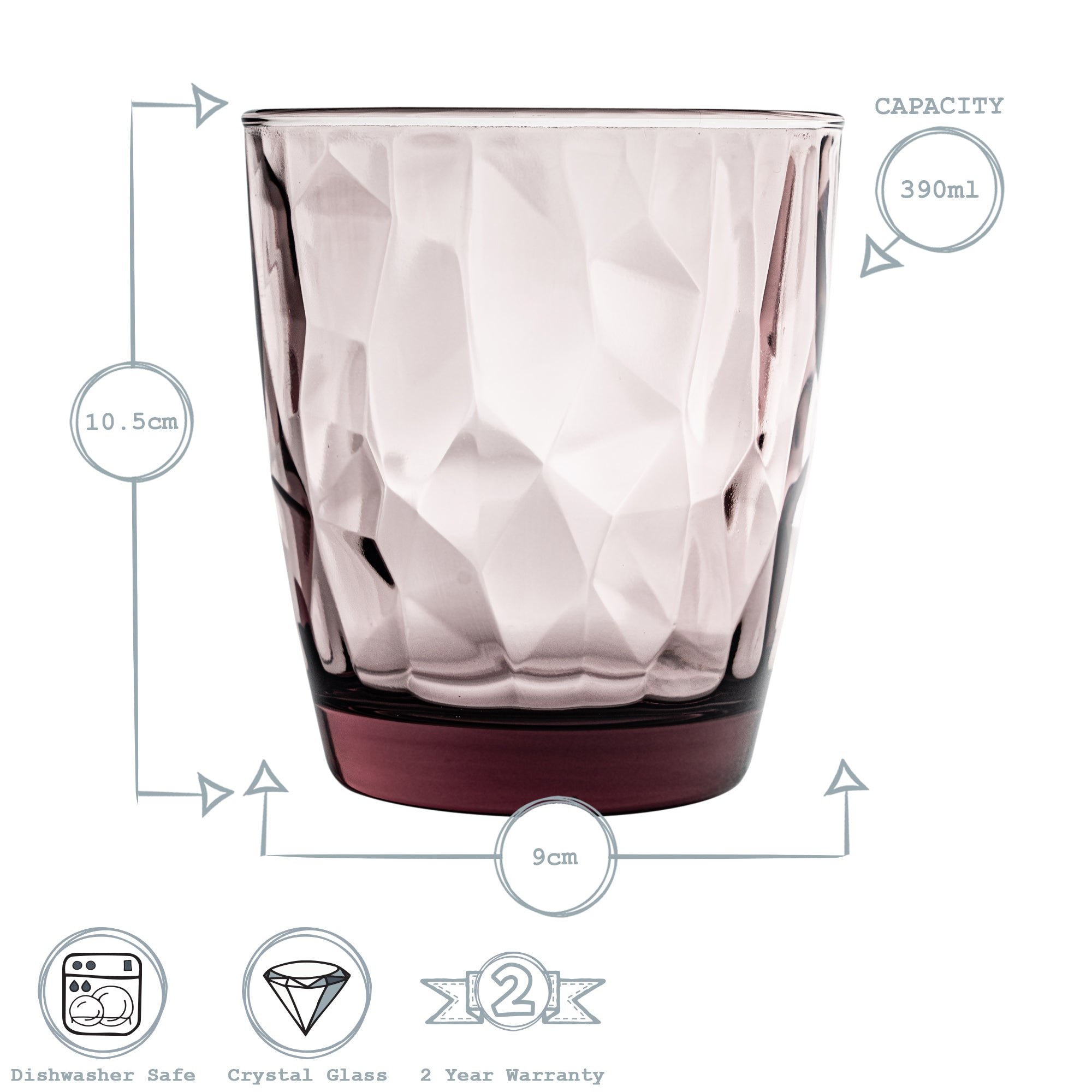 Diamond Double Old Fashioned Glass - 390ml - Rock Purple