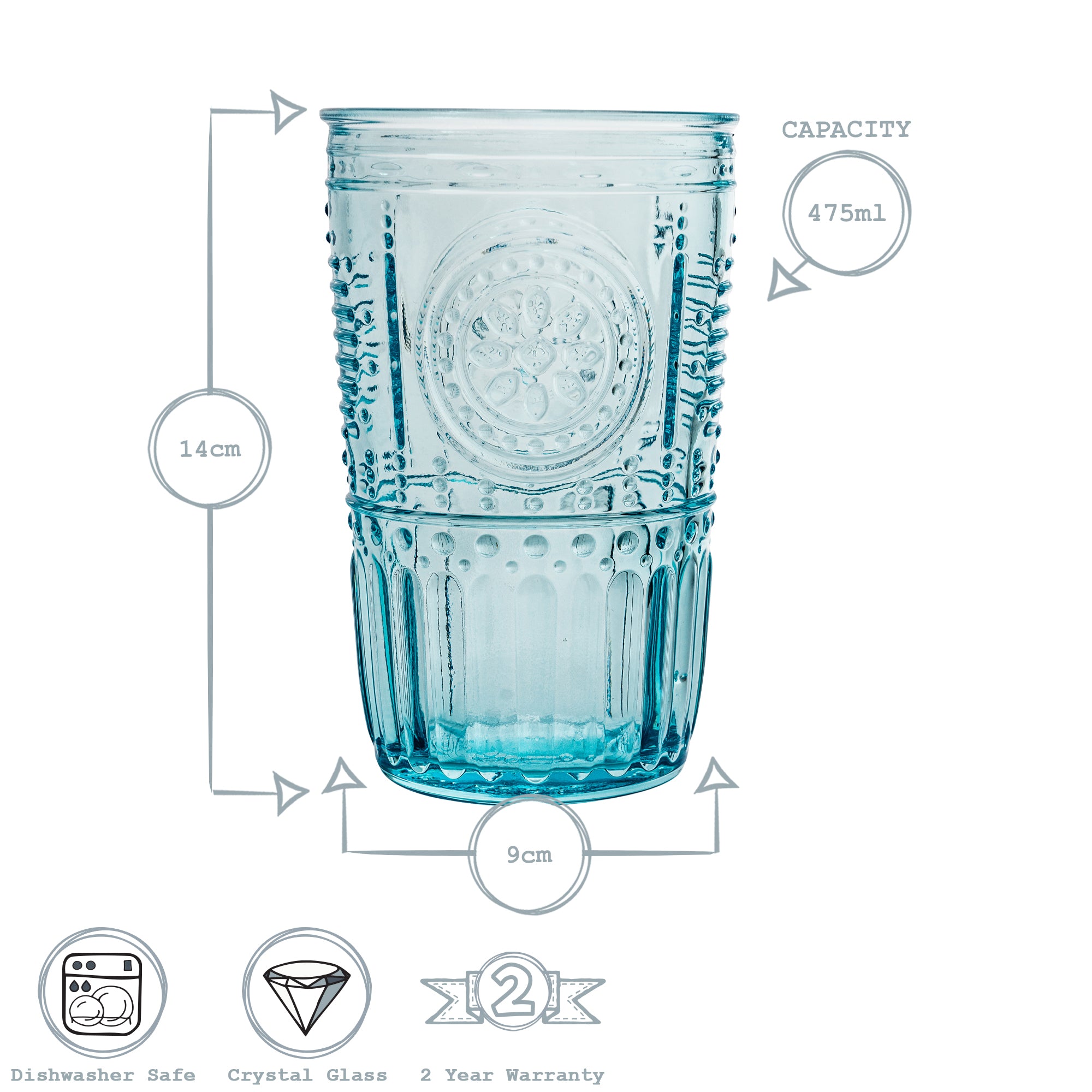 Romantic Highball Glass - 475ml - Blue