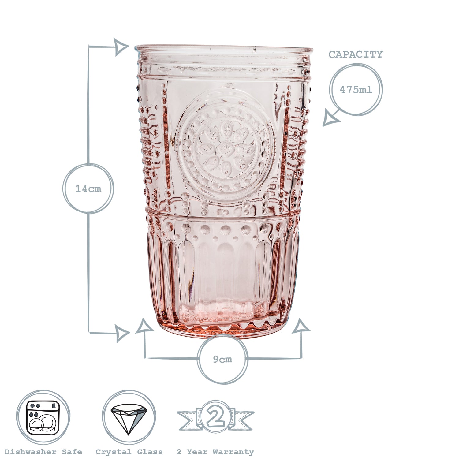 Romantic Highball Glass - 475ml - Pink