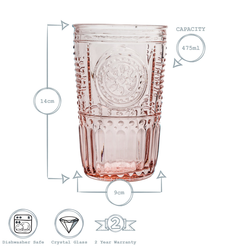 Bormioli Rocco Romantic Highball Glass - 475ml - Pink