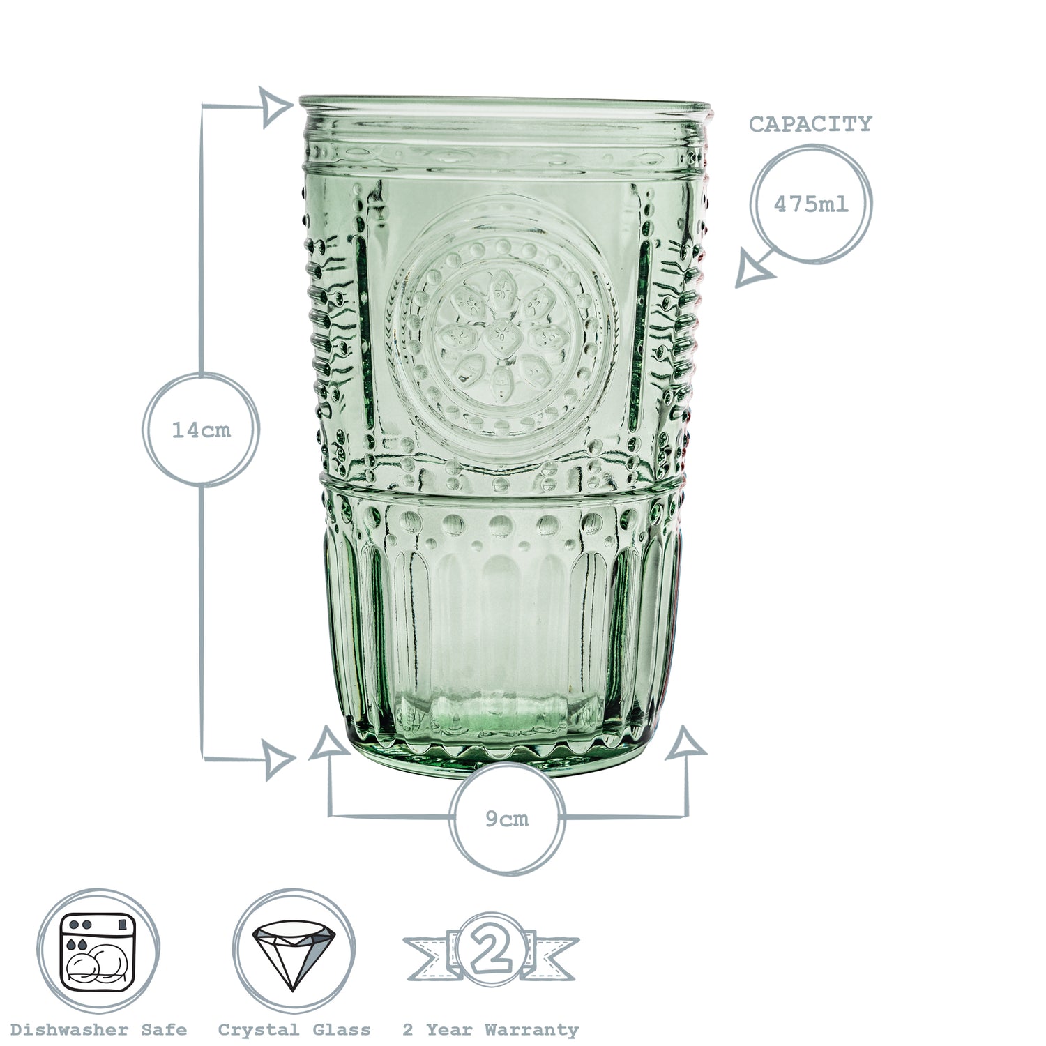 Romantic Highball Glass - 475ml - Green