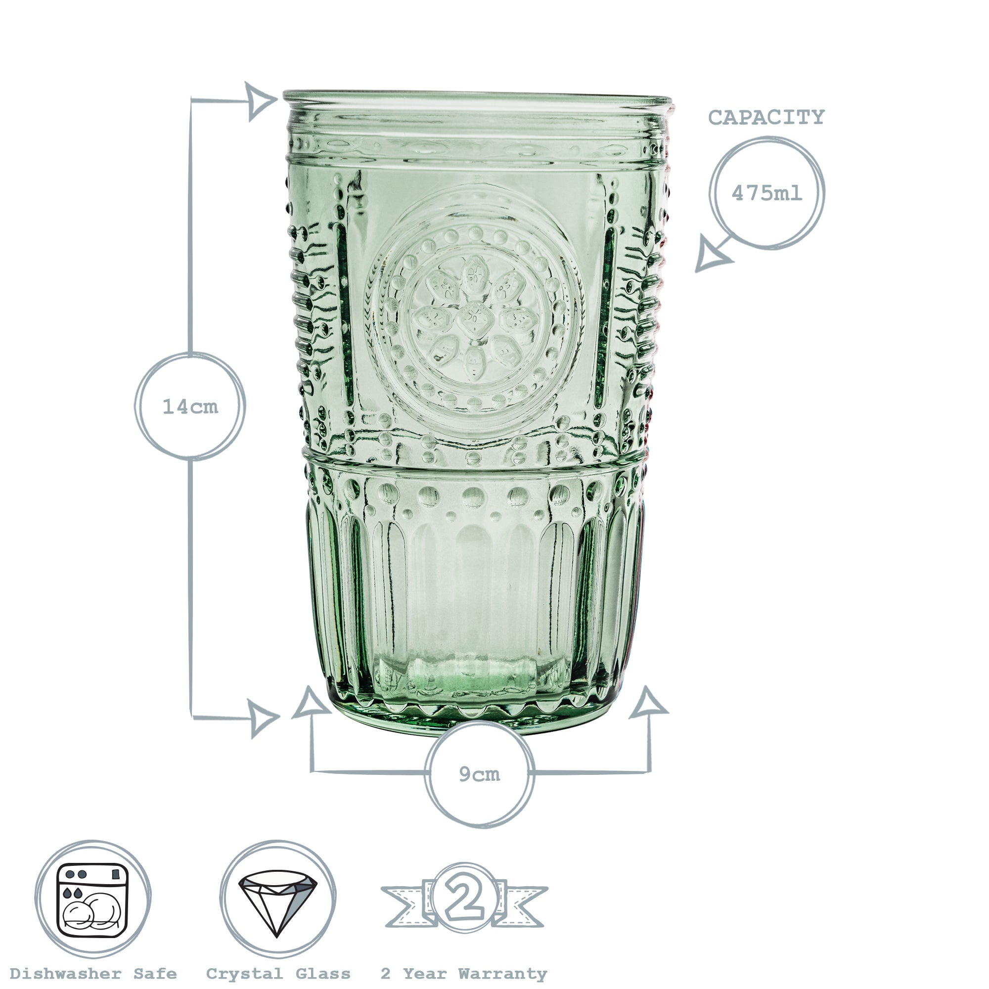 Romantic Highball Glass - 475ml - Green