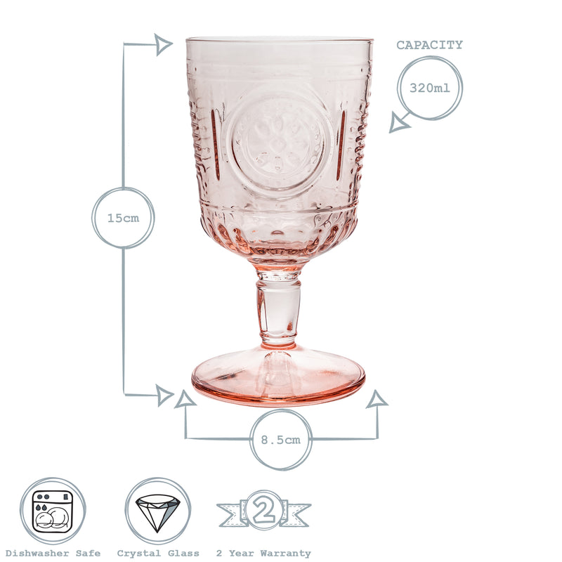 Bormioli Rocco Romantic Wine Glass - 320ml - Pink