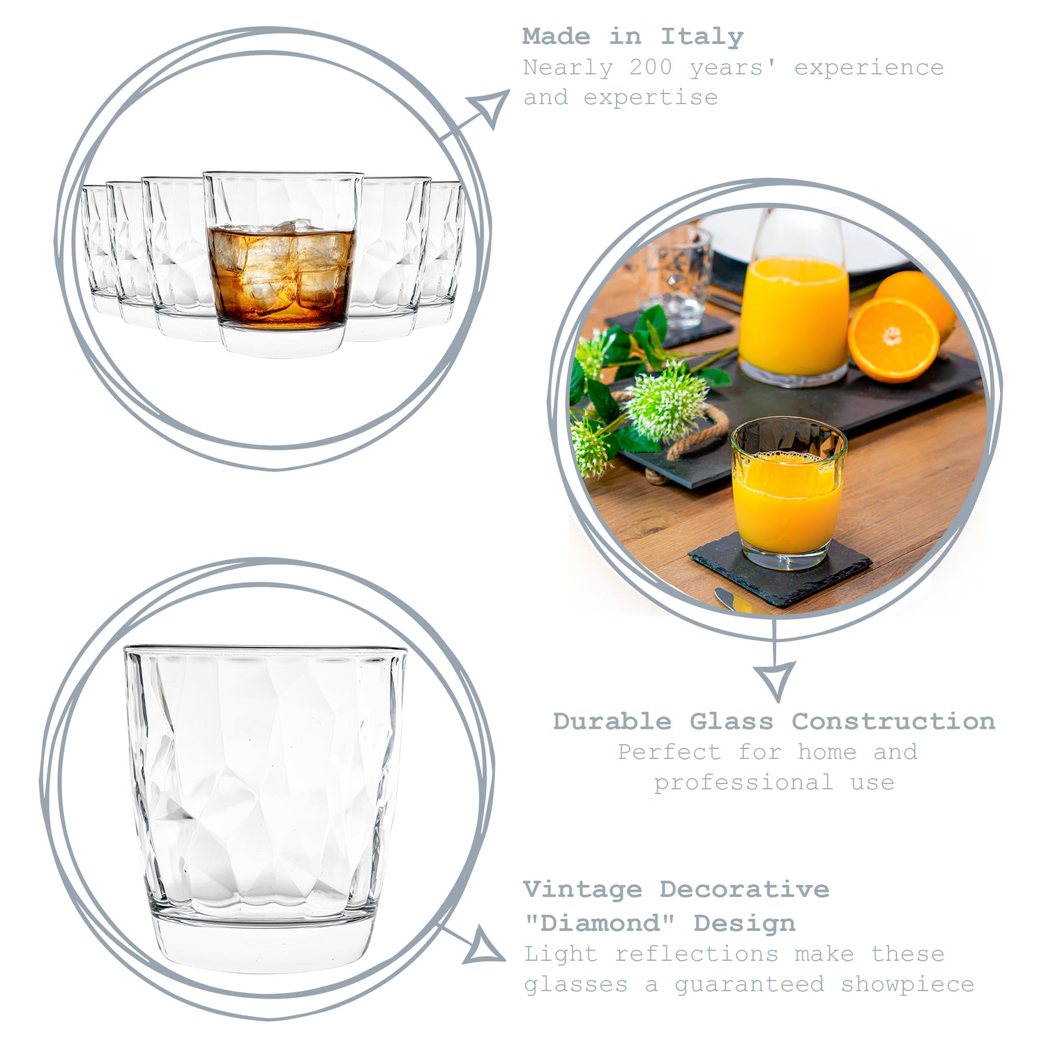 Diamond Water Tumbler - 300ml - Clear