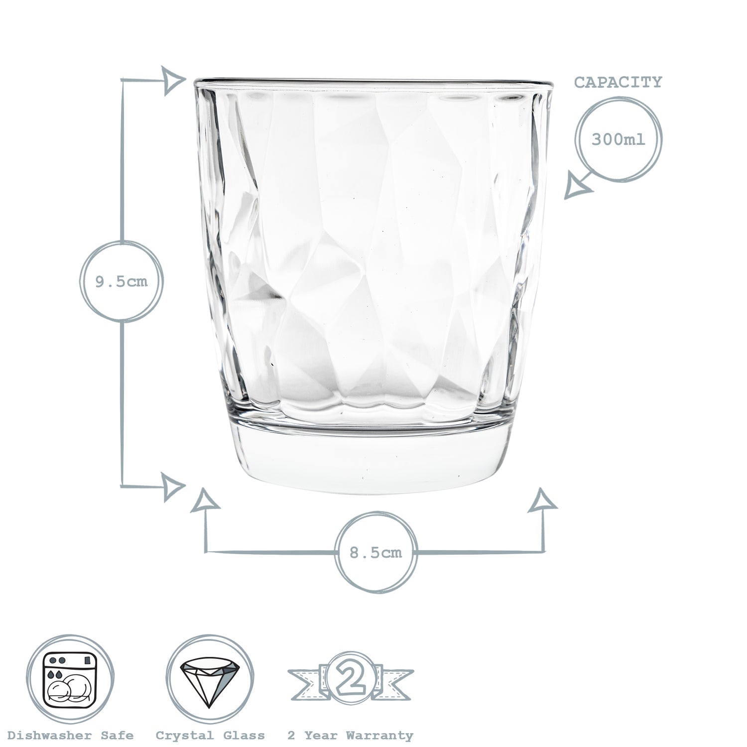 Diamond Water Tumbler - 300ml - Clear