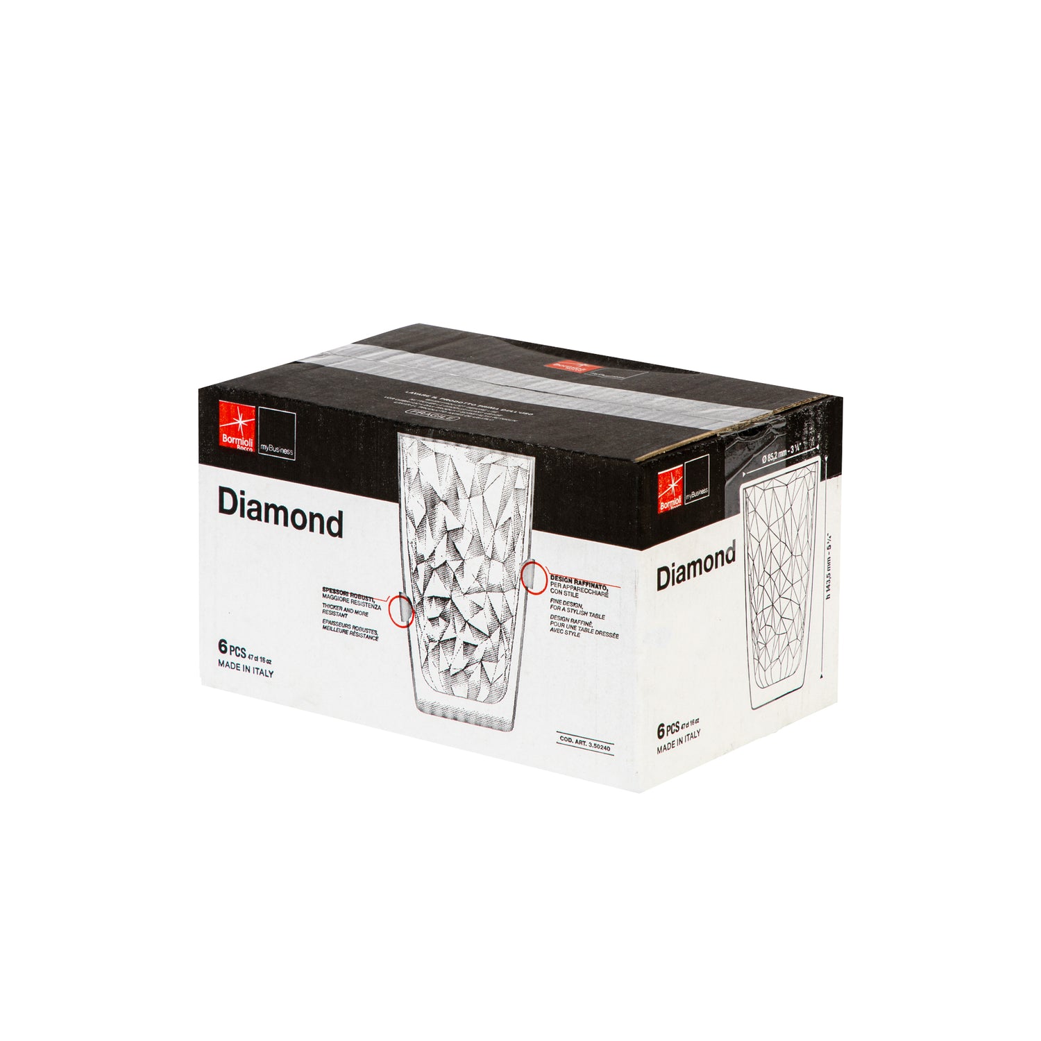 Diamond Highball Glass - 470ml - Clear