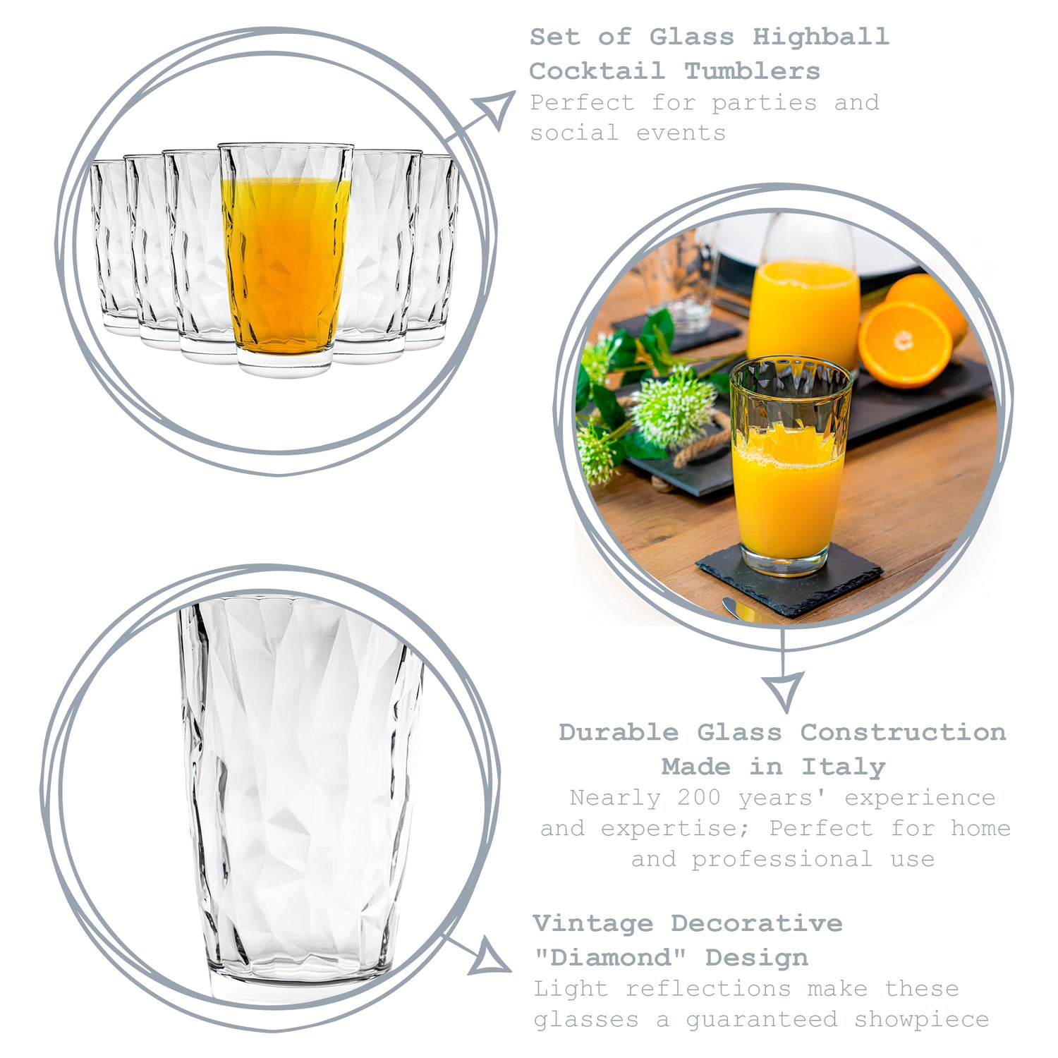 Diamond Highball Glass - 470ml - Clear
