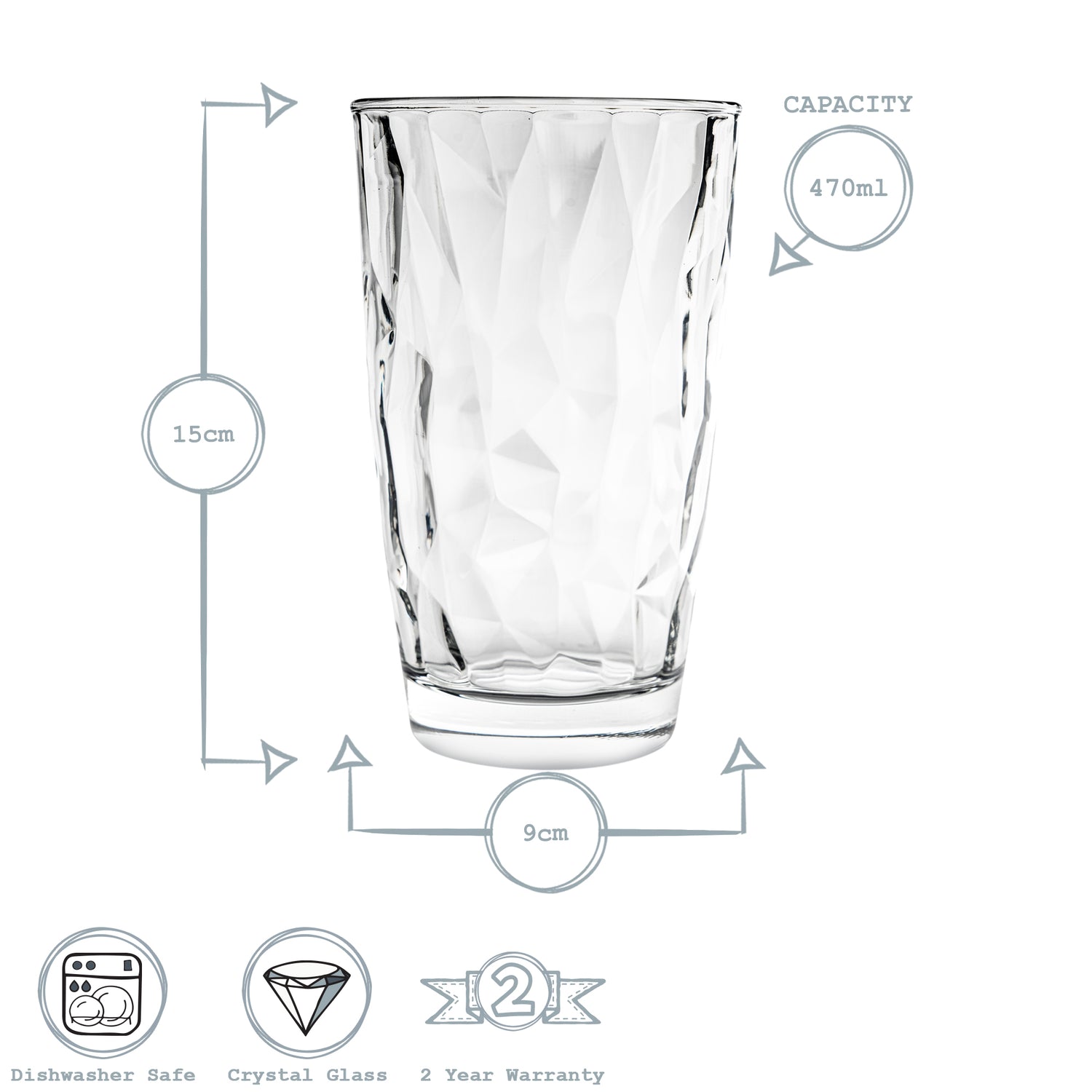 Diamond Highball Glass - 470ml - Clear