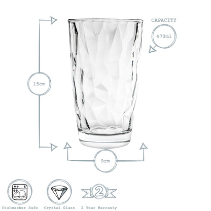 Diamond Highball Glass - 470ml - Clear