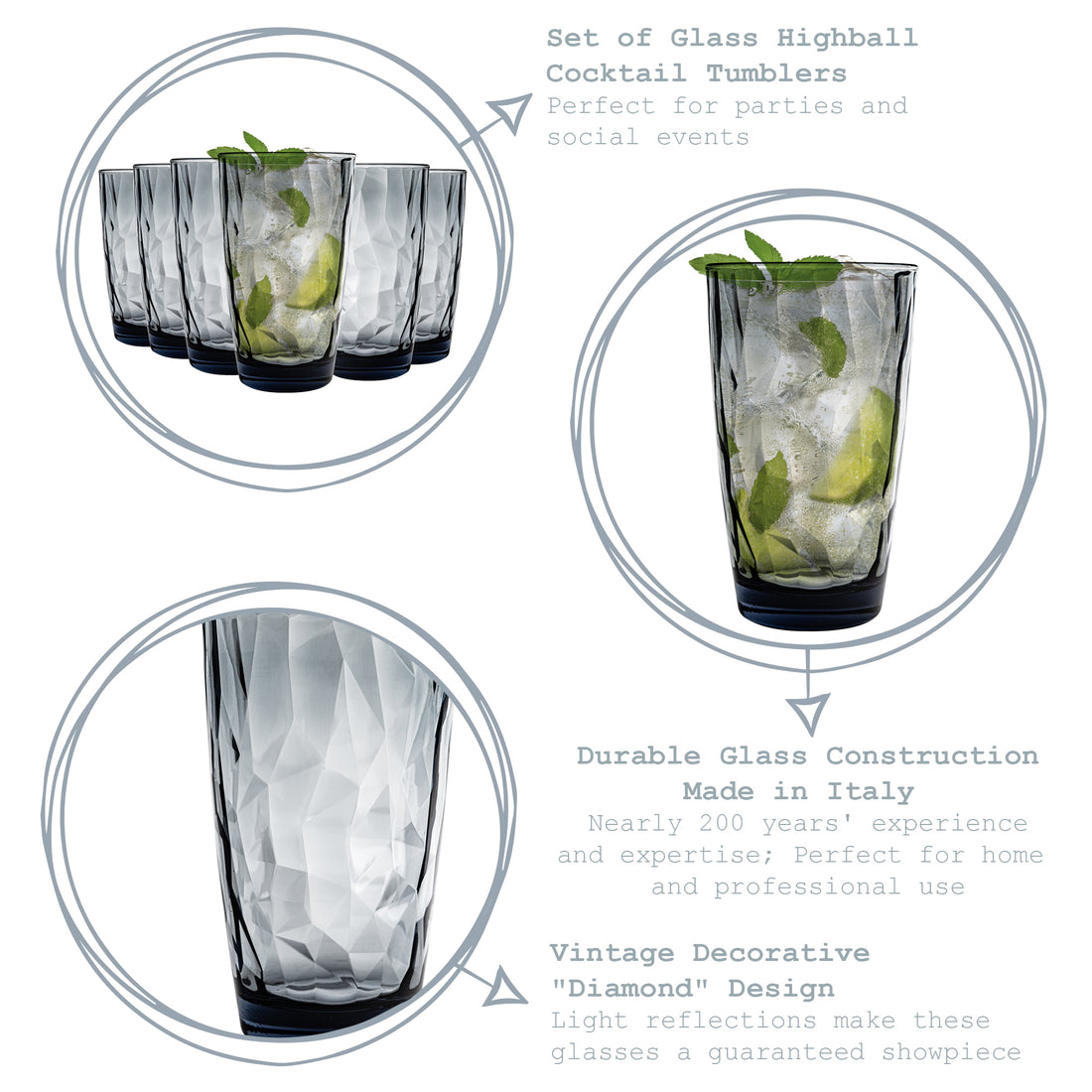 Diamond Highball Glass - 470ml - Ocean Blue