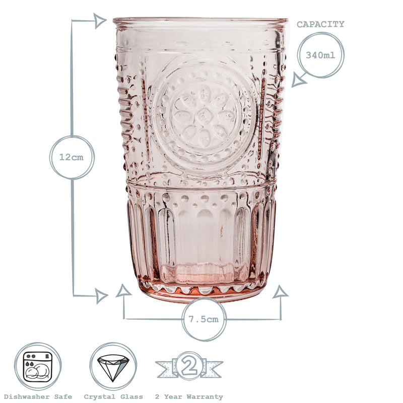 Bormioli Rocco Romantic Highball Glass - 340ml - Pink