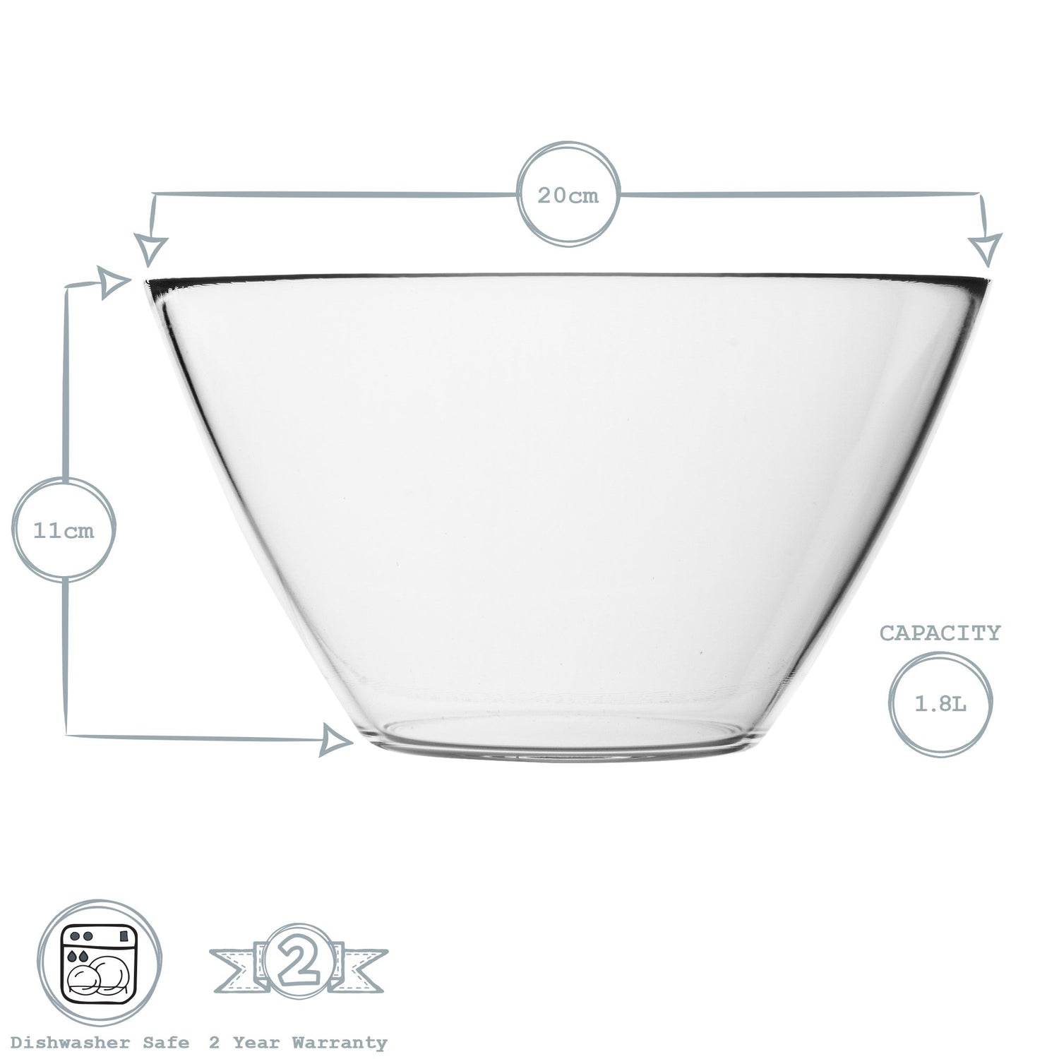 Basic Glass Kitchen Mixing Bowl - 20cm
