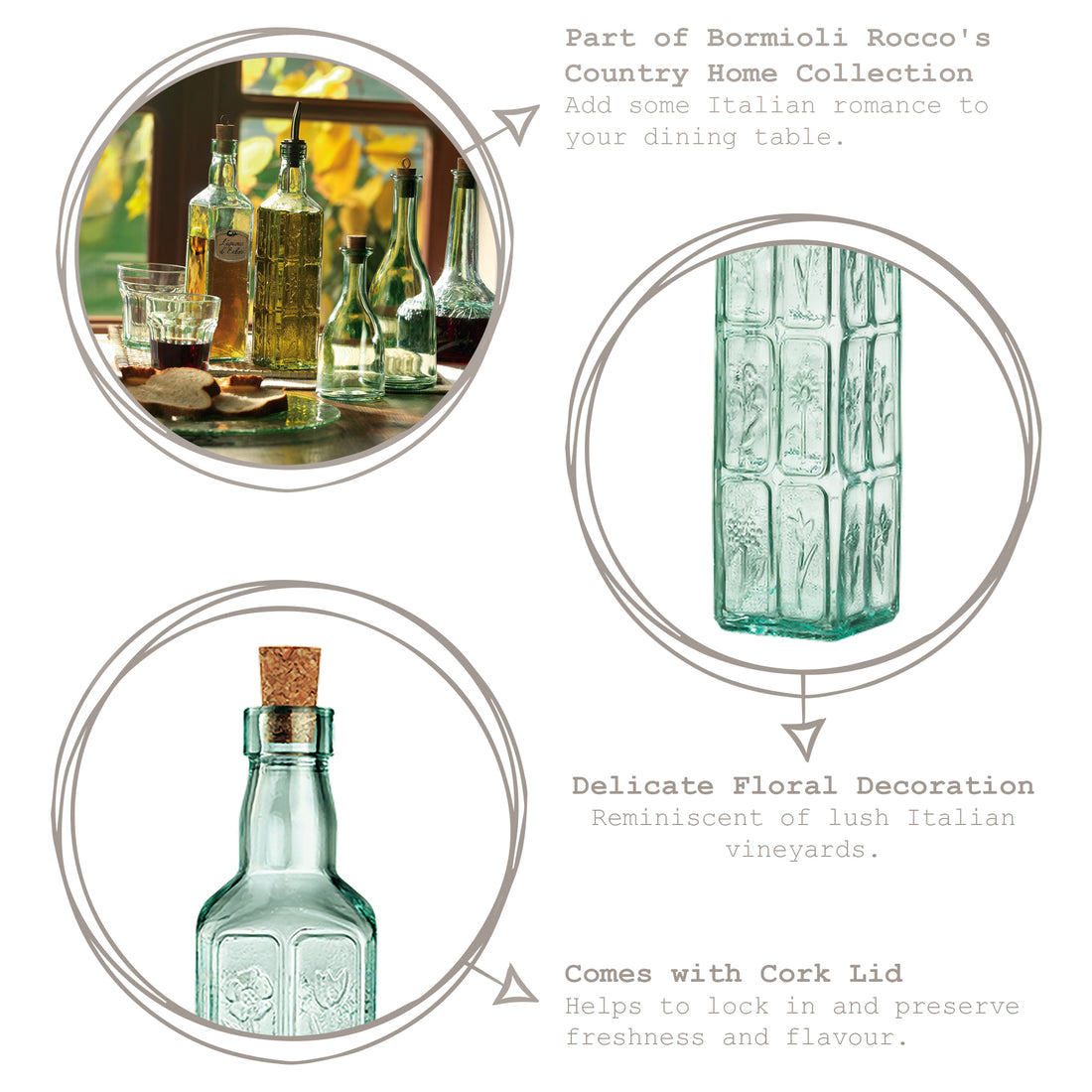Country Home Fiori Olive Oil Bottle with Cork Lid - 500ml - Clear
