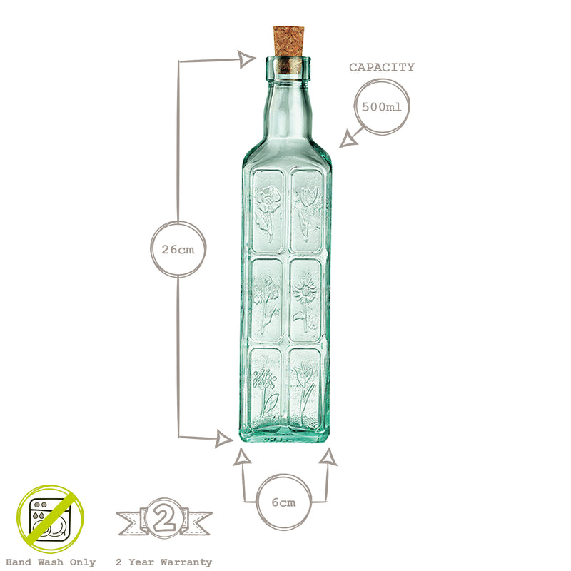 Bormioli Rocco Country Home Fiori Olive Oil Bottle with Cork Lid - 500ml - Clear