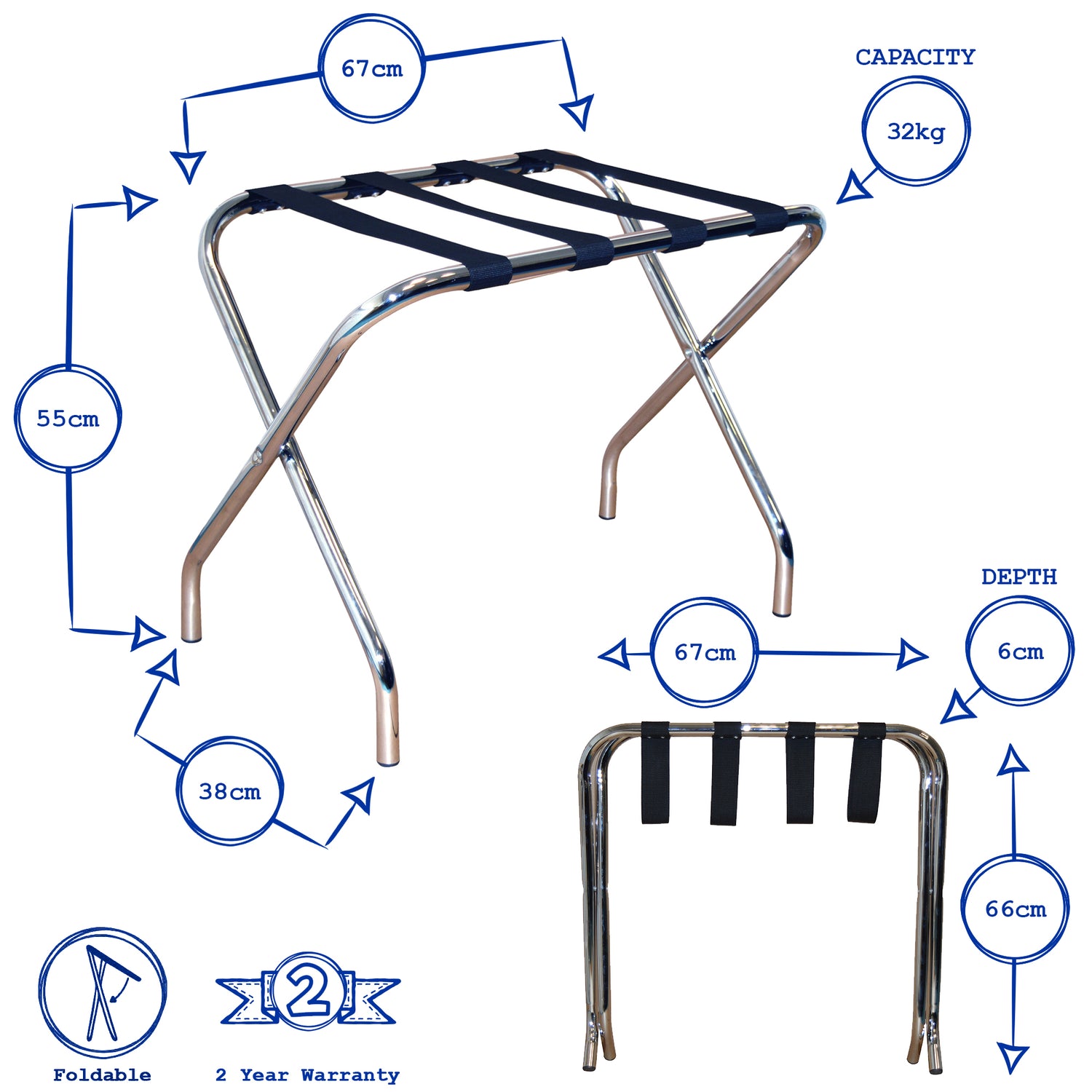 Folding Metal Luggage Rack - Black