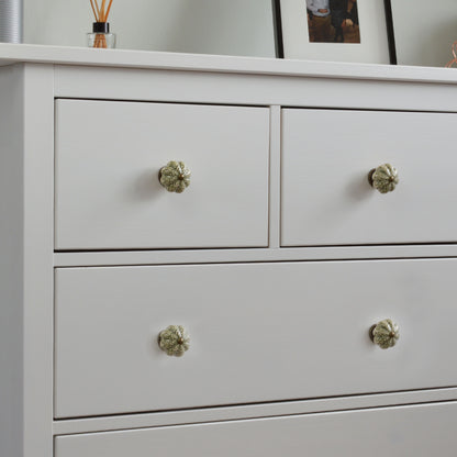 Ceramic Drawer Knob - Vintage Flower - Olive Green