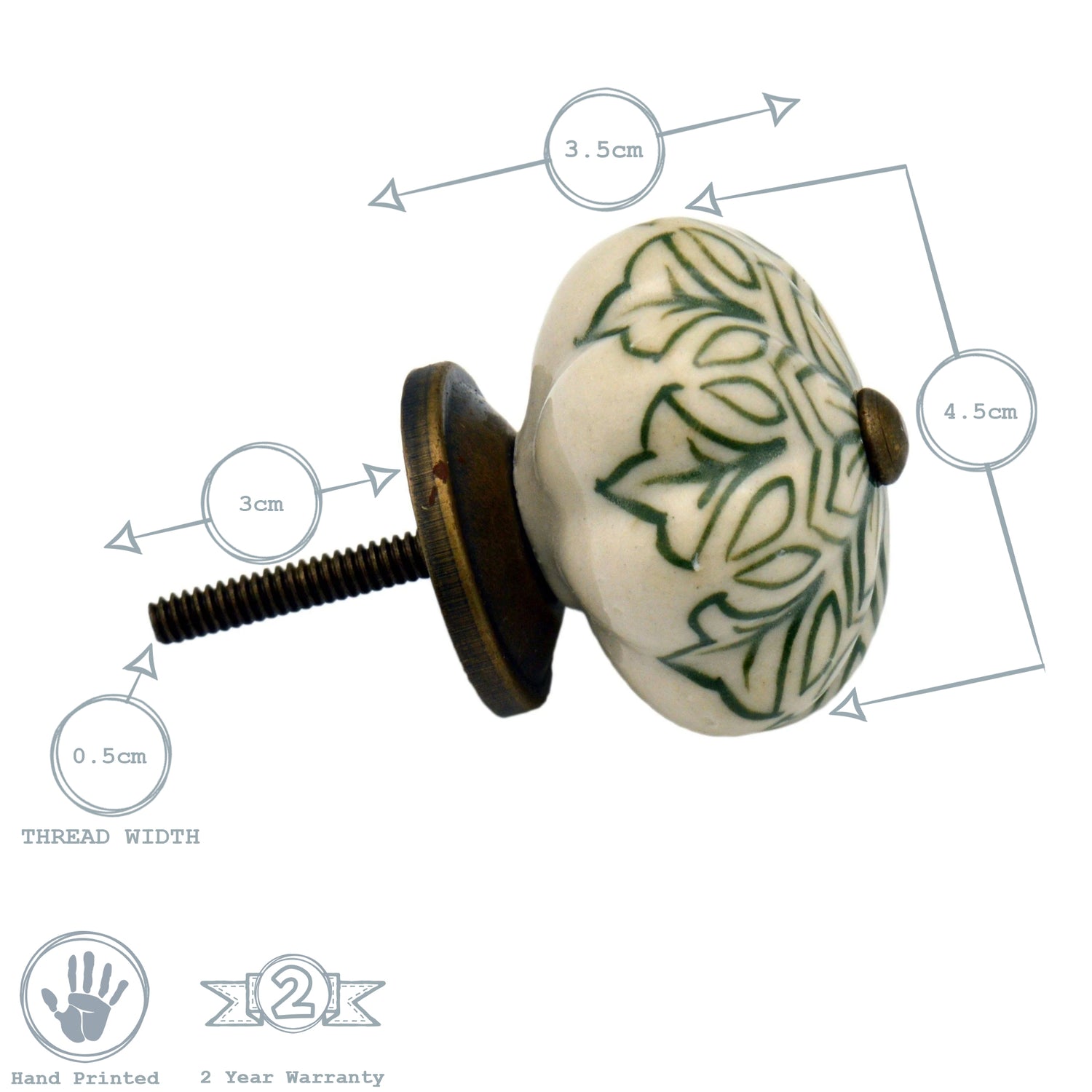 Ceramic Drawer Knob - Vintage Flower - Grey / Blue
