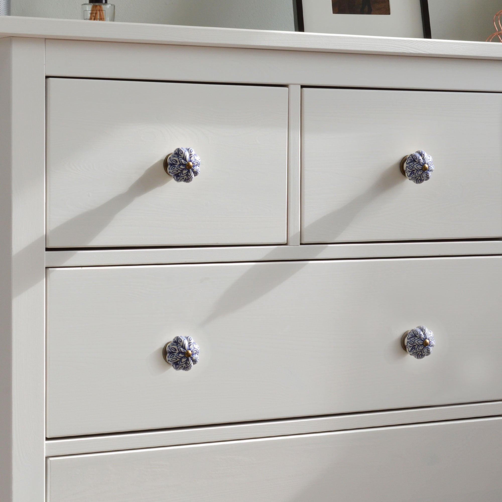 Ceramic Drawer Knob - Vintage Flower - Dark Blue