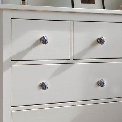 Ceramic Drawer Knob - Vintage Flower - Dark Blue