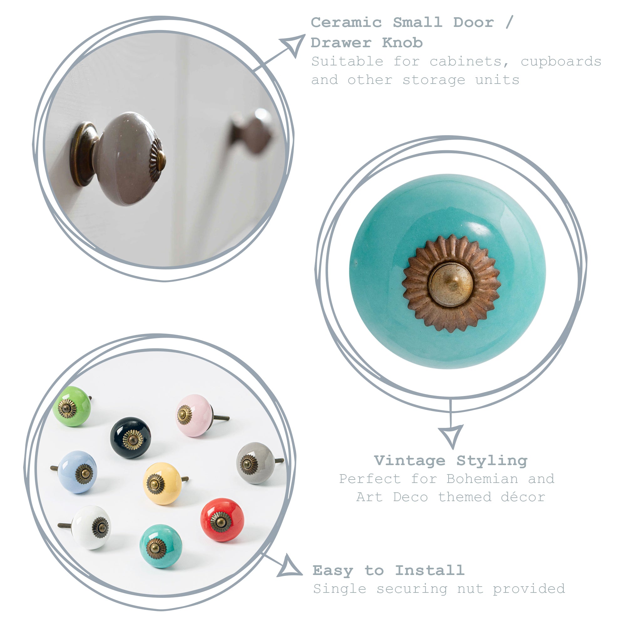Round Ceramic Drawer Knob - Blue