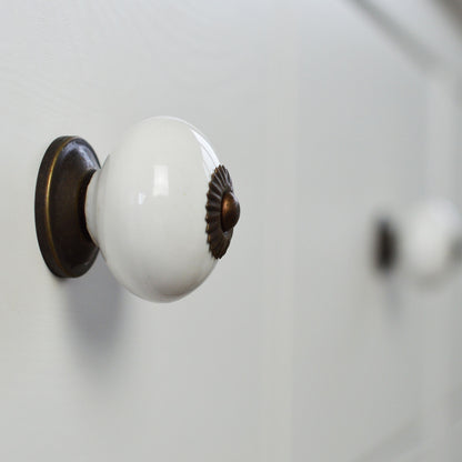 Round Ceramic Drawer Knob - White