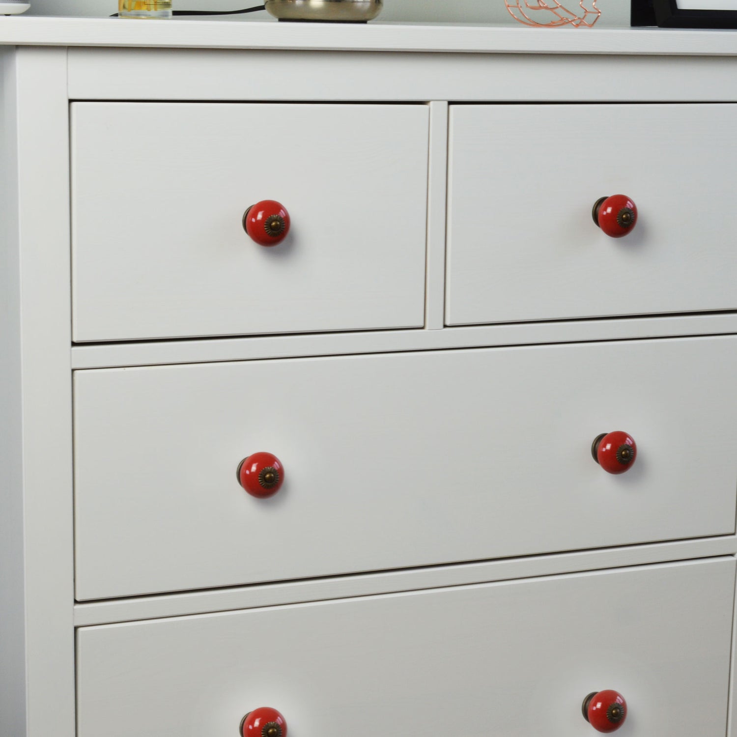 Round Ceramic Drawer Knob - Red