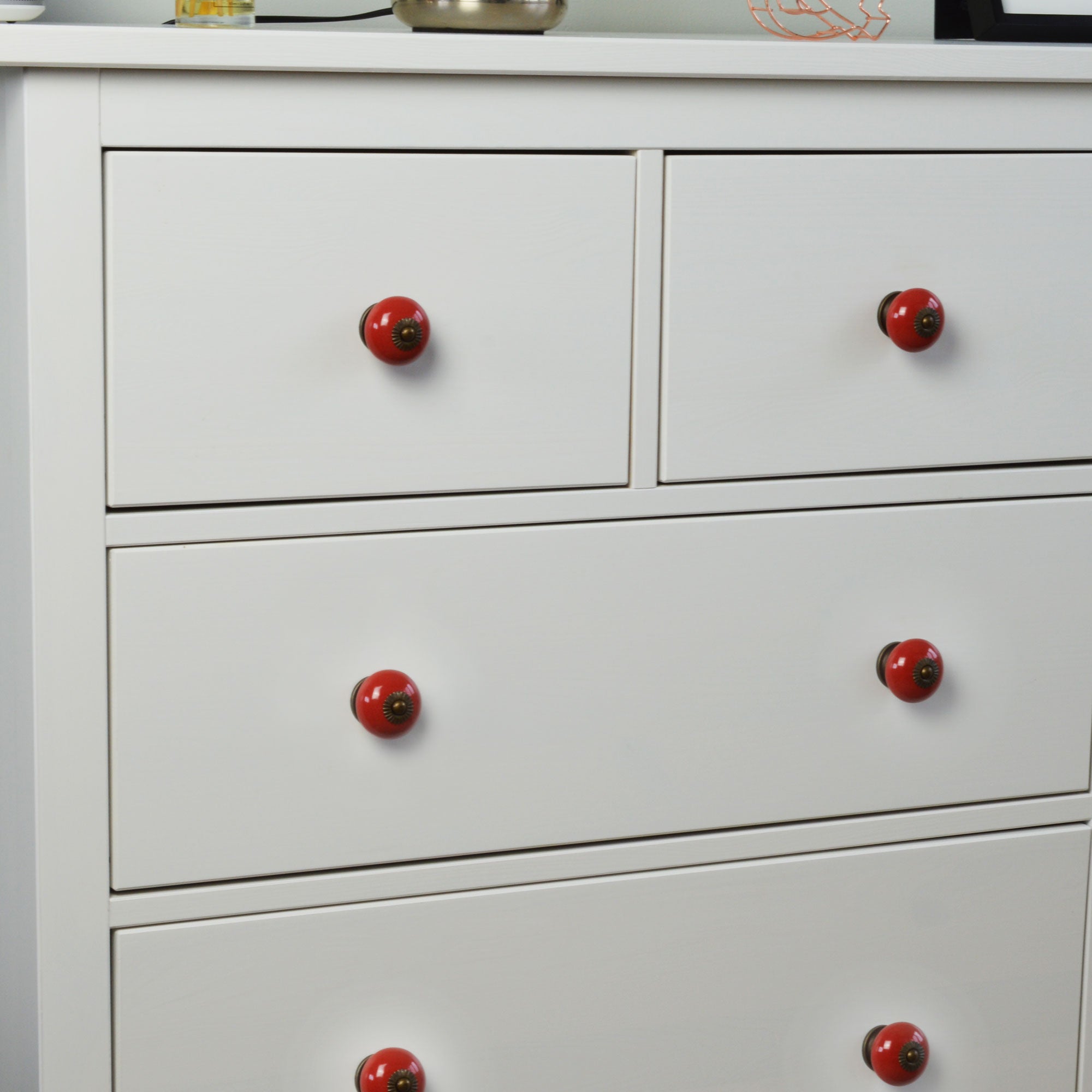 Round Ceramic Drawer Knob - Red