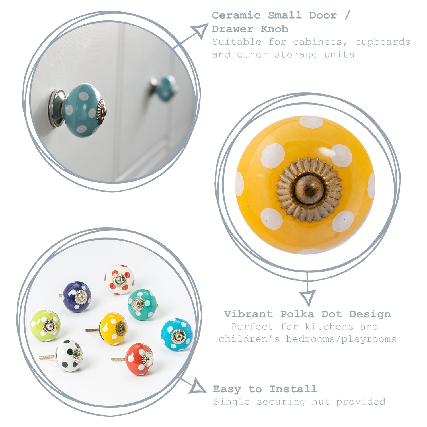 Round Ceramic Drawer Knob - Polka Dot